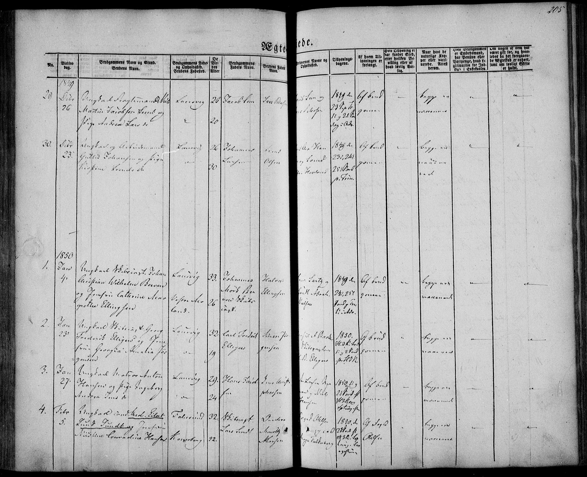 Larvik kirkebøker, SAKO/A-352/F/Fa/L0003: Parish register (official) no. I 3, 1848-1856, p. 205