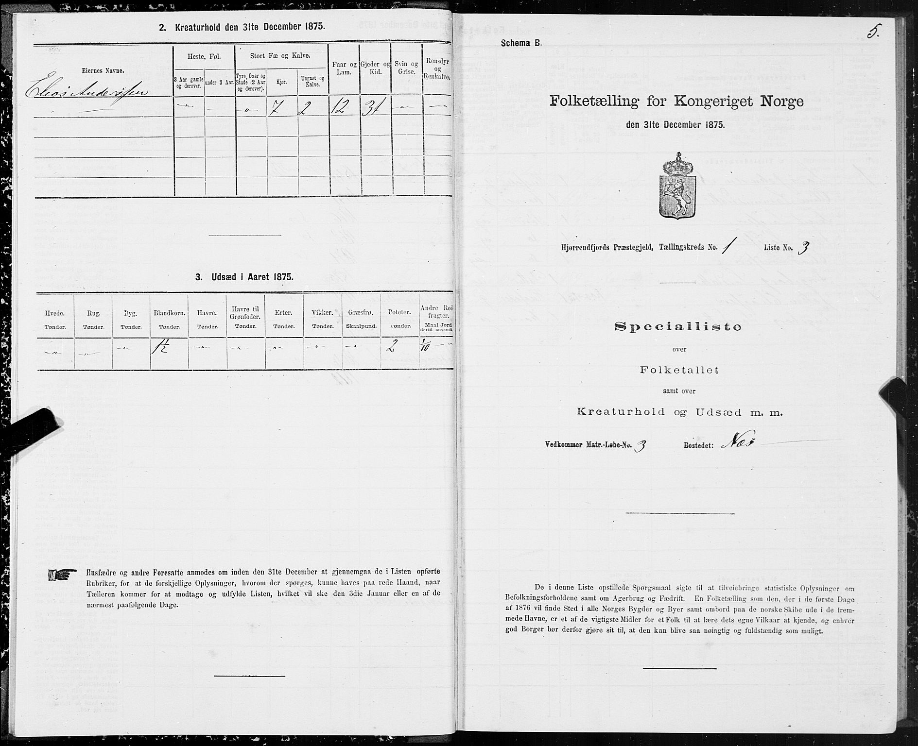 SAT, 1875 census for 1522P Hjørundfjord, 1875, p. 1005