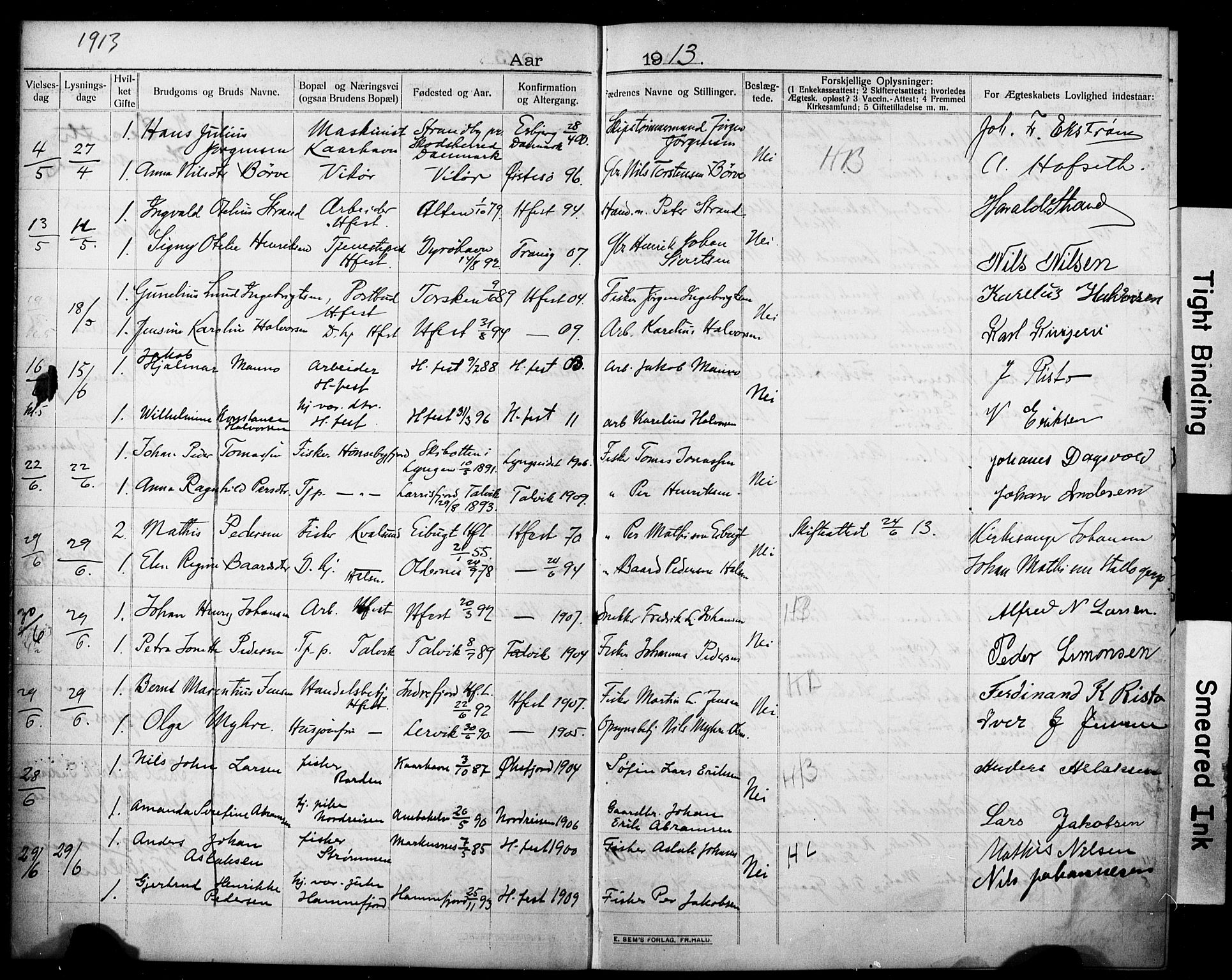 Hammerfest sokneprestkontor, AV/SATØ-S-1347/I/Ib/L0072: Banns register no. 72, 1912-1918