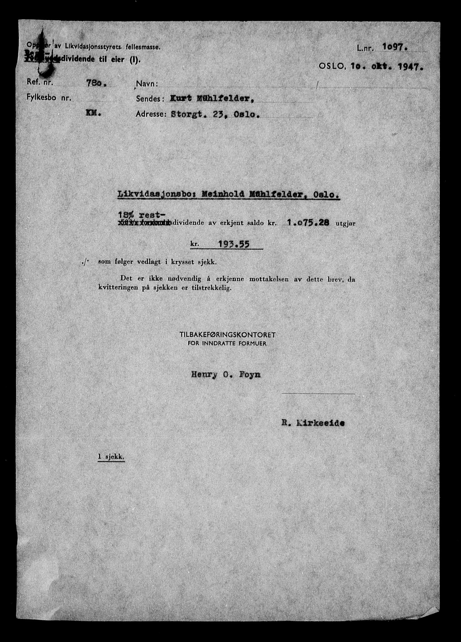 Justisdepartementet, Tilbakeføringskontoret for inndratte formuer, AV/RA-S-1564/H/Hc/Hcc/L0966: --, 1945-1947, p. 588