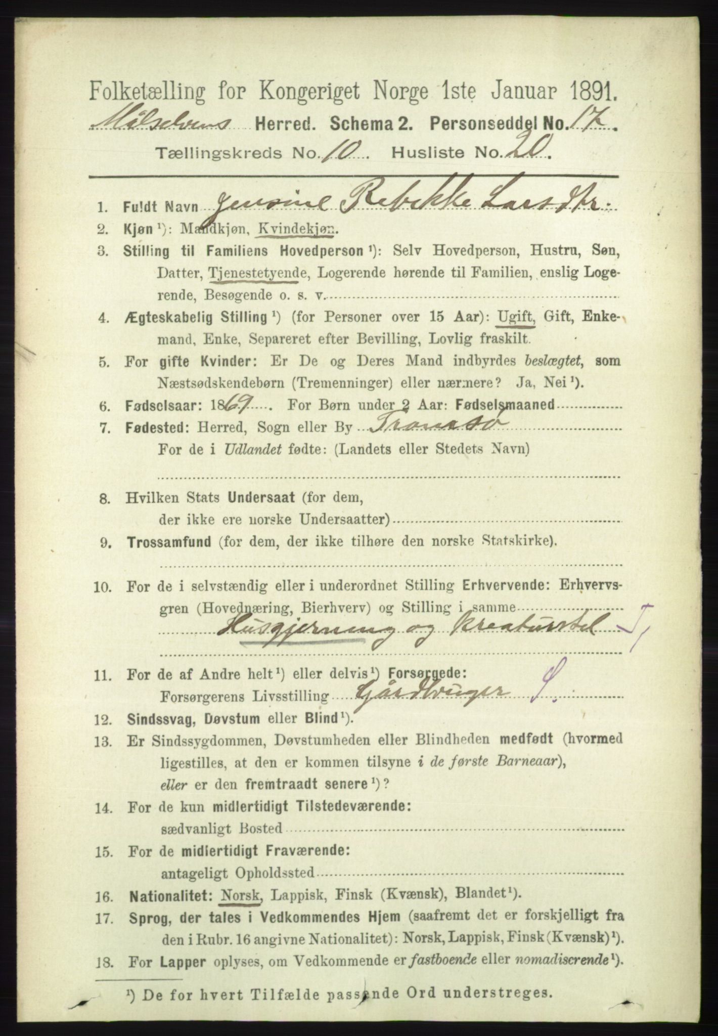 RA, 1891 census for 1924 Målselv, 1891, p. 3155