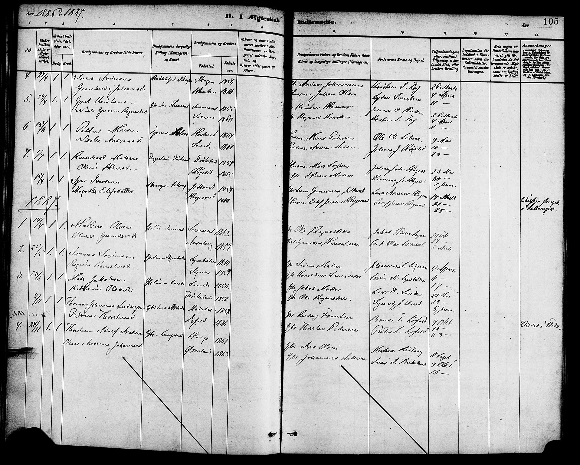 Gaular sokneprestembete, SAB/A-80001/H/Haa: Parish register (official) no. B 1, 1882-1897, p. 105
