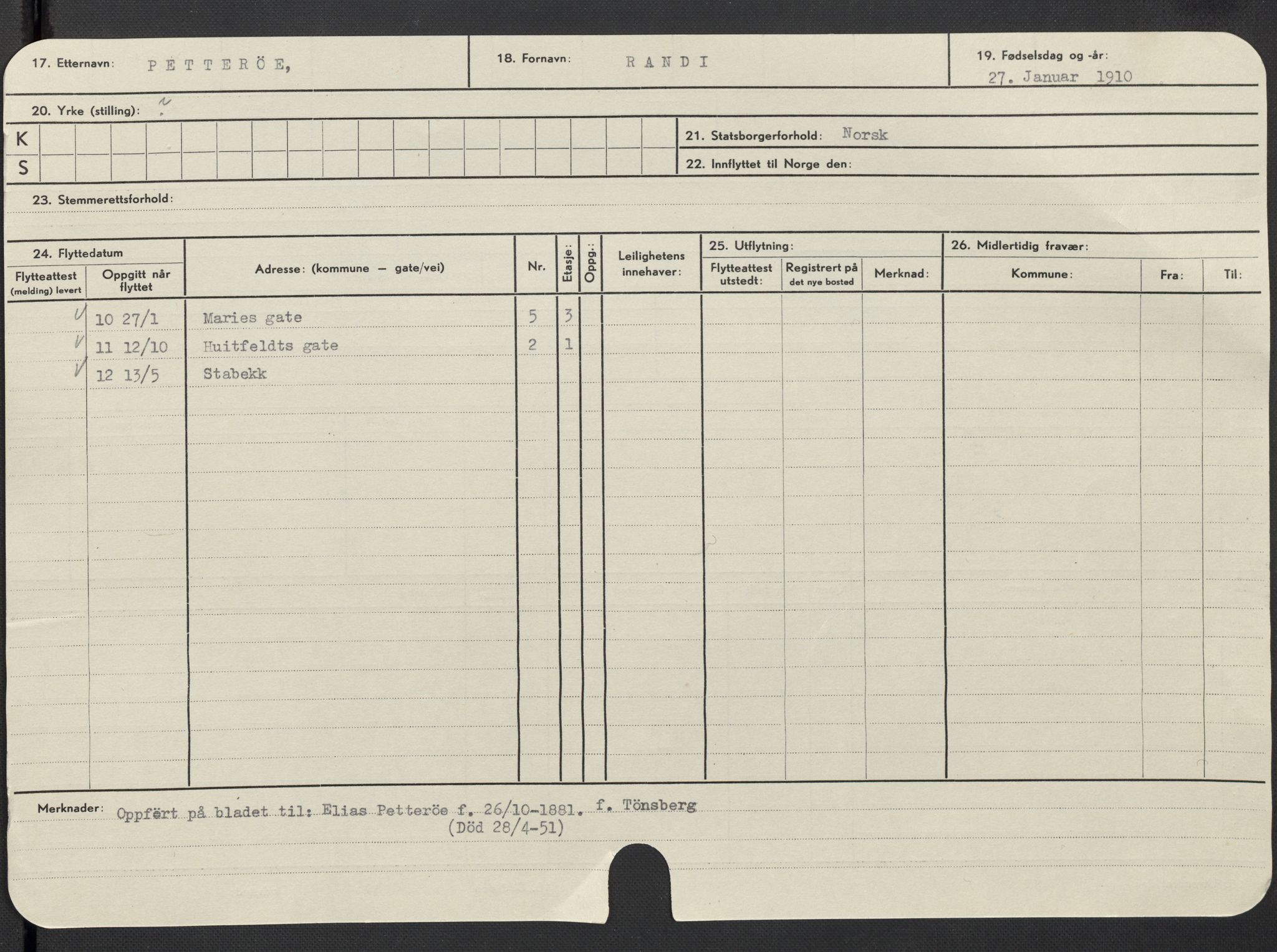 Oslo folkeregister, Registerkort, SAO/A-11715/F/Fa/Fac/L0022: Kvinner, 1906-1914, p. 1076a