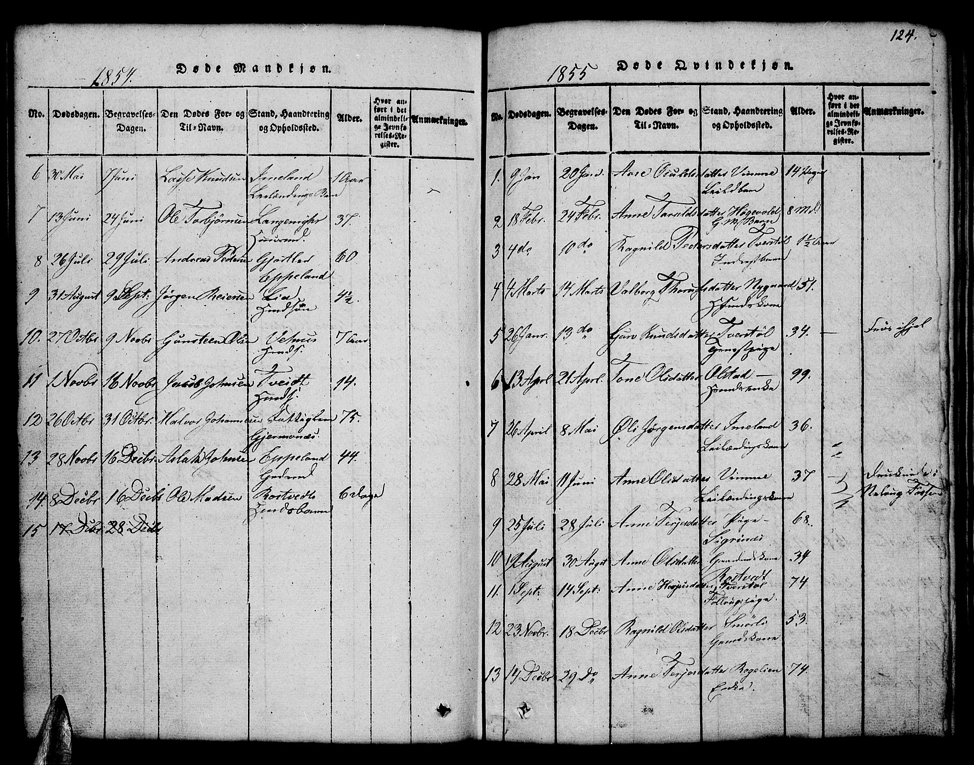 Åmli sokneprestkontor, AV/SAK-1111-0050/F/Fb/Fbc/L0001: Parish register (copy) no. B 1, 1816-1867, p. 124