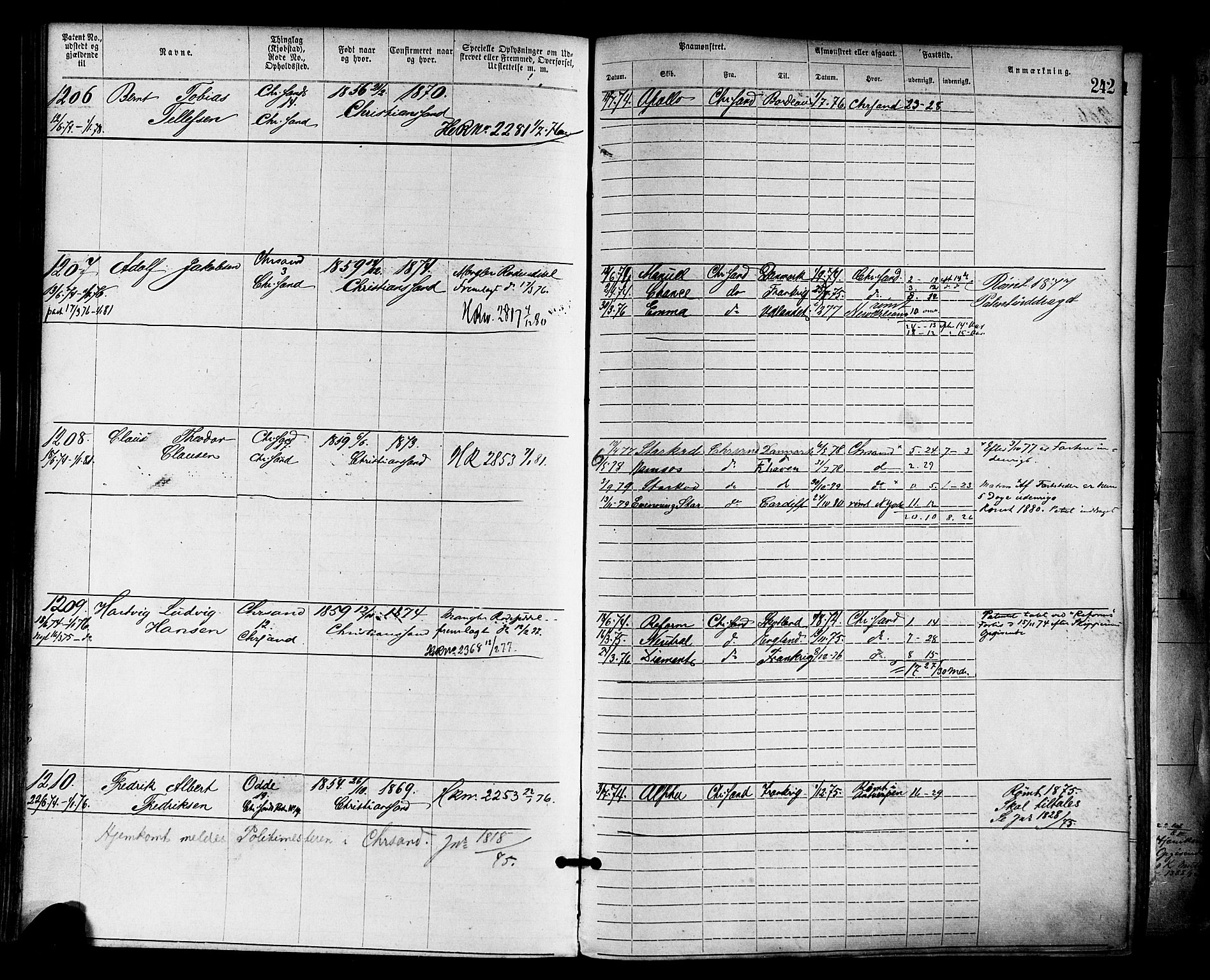 Kristiansand mønstringskrets, AV/SAK-2031-0015/F/Fa/L0005: Annotasjonsrulle nr 1-1920 med register, I-3, 1870-1880, p. 288