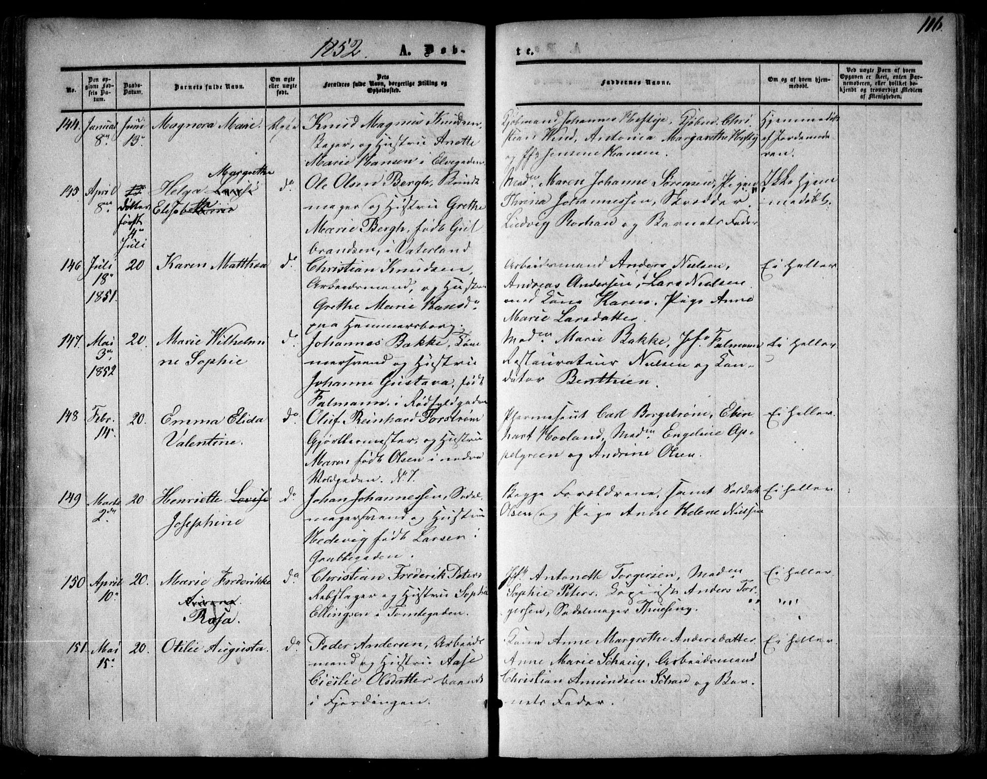 Oslo domkirke Kirkebøker, SAO/A-10752/F/Fa/L0014: Parish register (official) no. 14, 1850-1857, p. 116