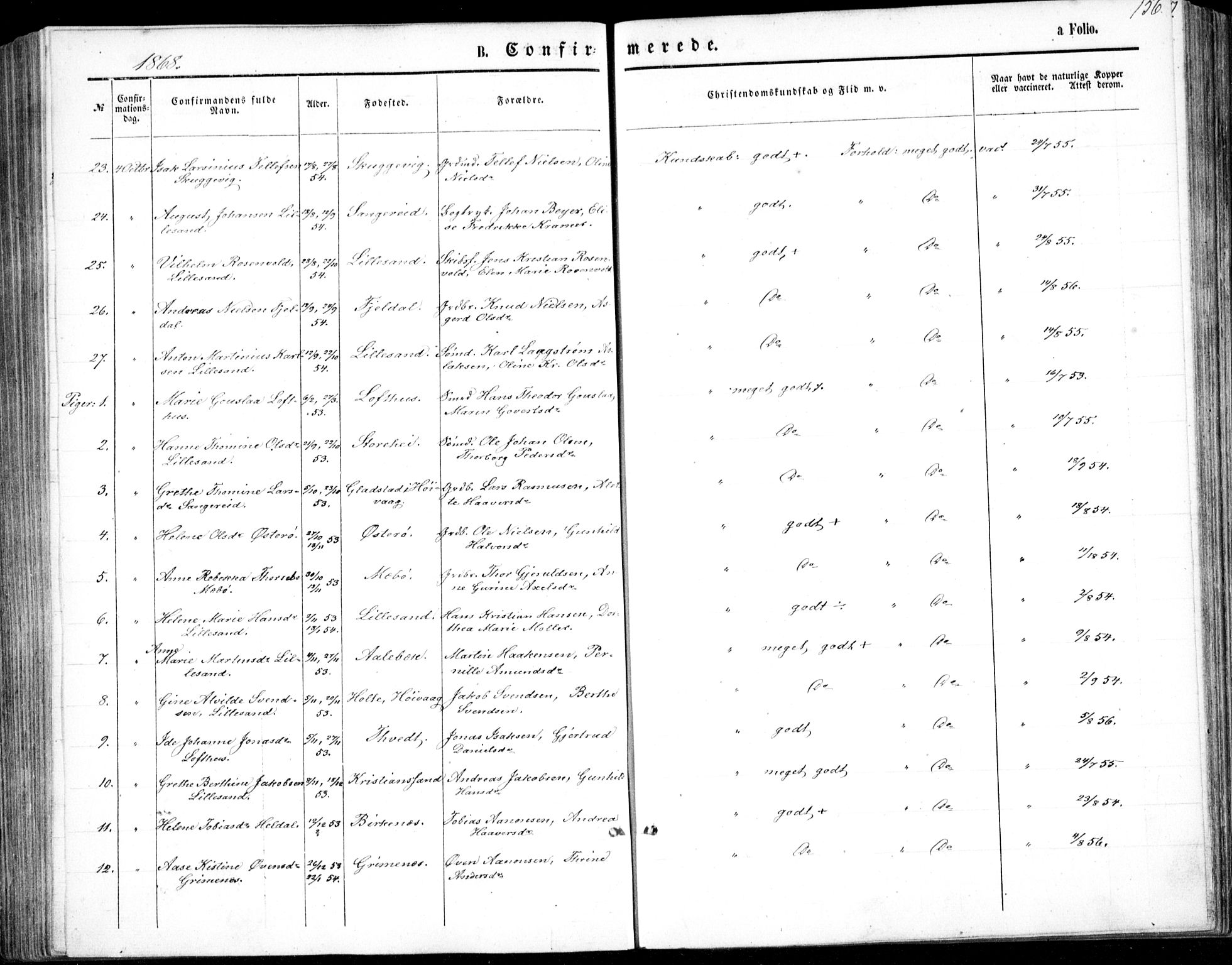 Vestre Moland sokneprestkontor, AV/SAK-1111-0046/F/Fb/Fbb/L0004: Parish register (copy) no. B 4, 1861-1872, p. 156