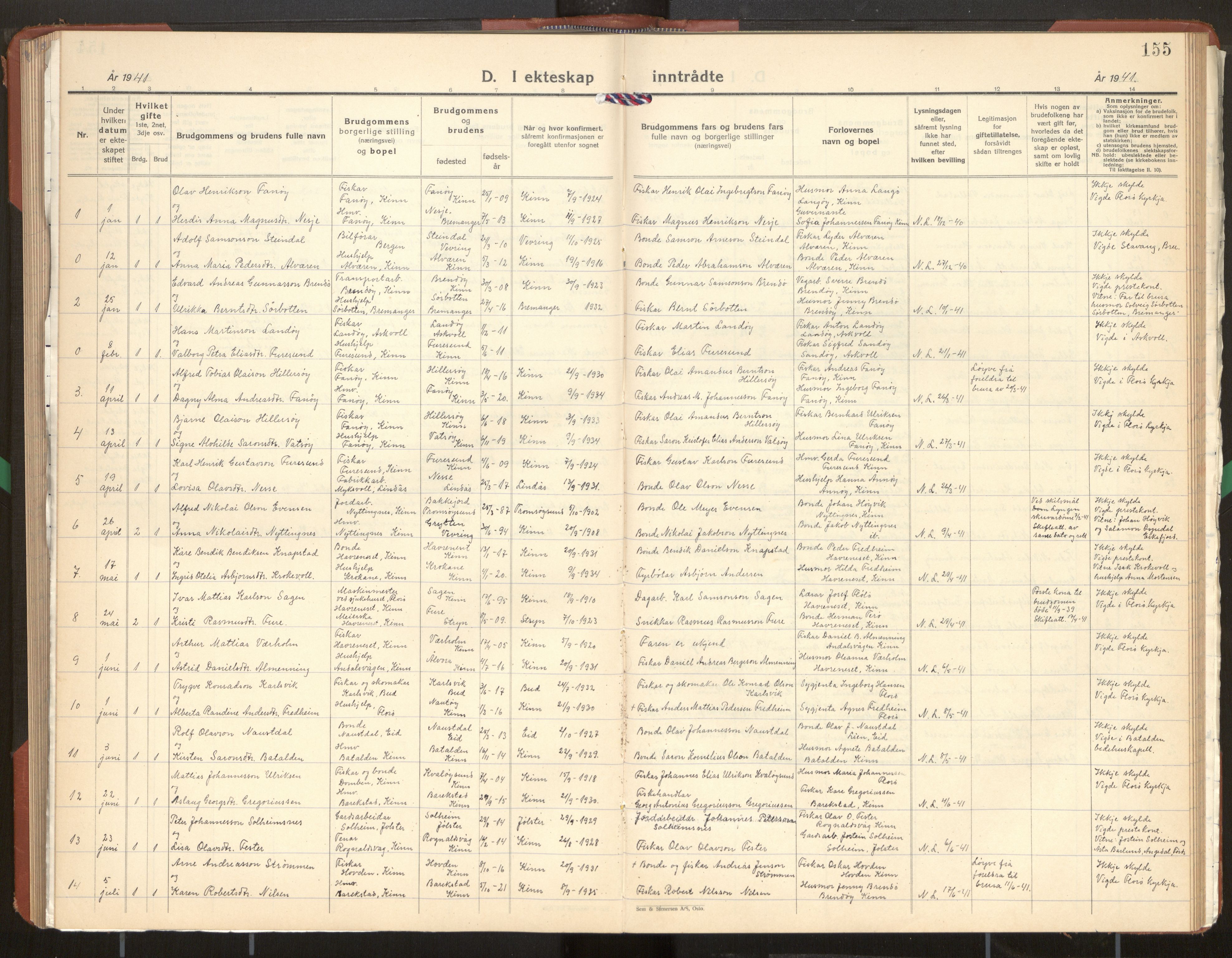 Kinn sokneprestembete, SAB/A-80801/H/Hab/Haba/L0003: Parish register (copy) no. A 3, 1939-1960, p. 155