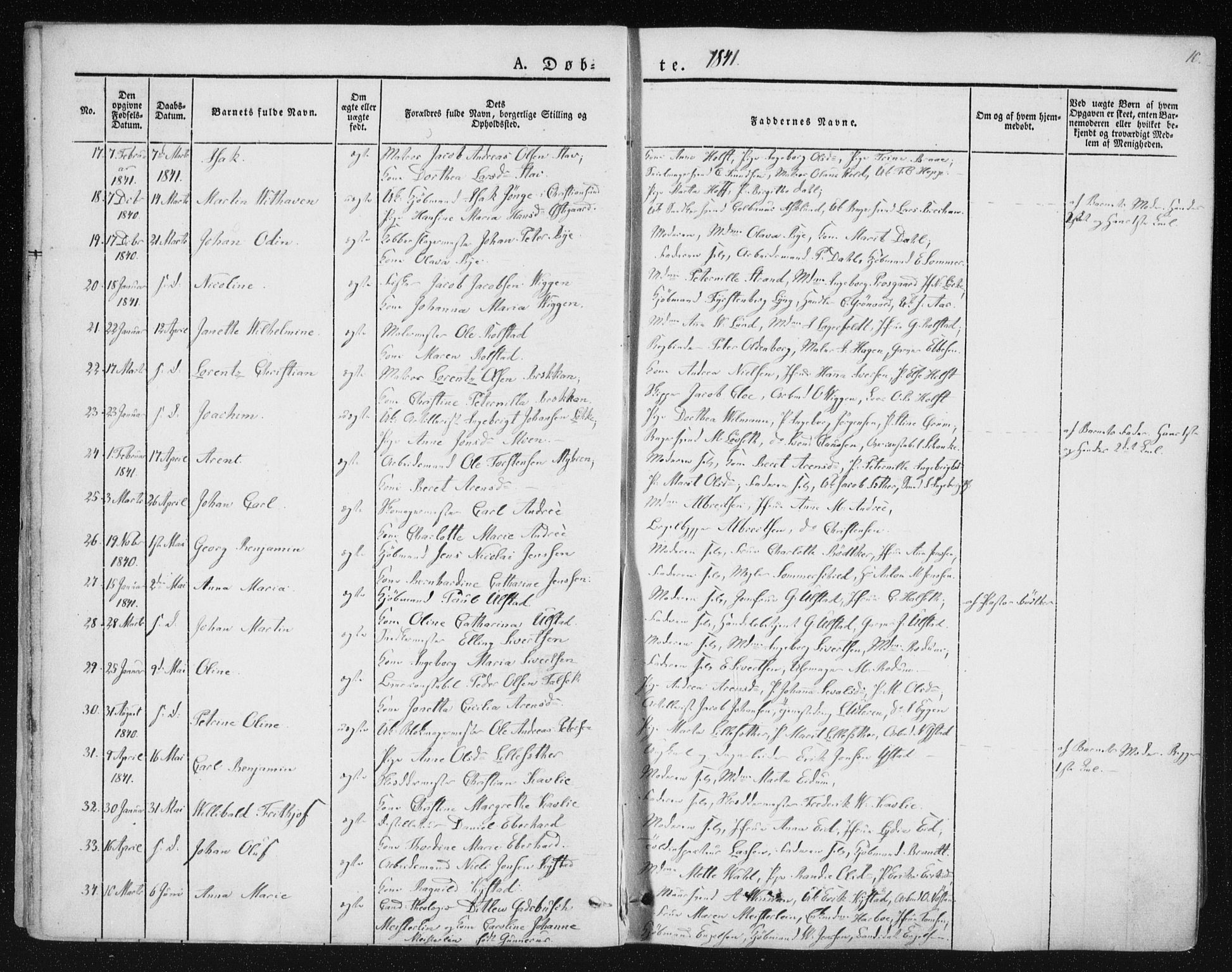 Ministerialprotokoller, klokkerbøker og fødselsregistre - Sør-Trøndelag, AV/SAT-A-1456/602/L0110: Parish register (official) no. 602A08, 1840-1854, p. 10