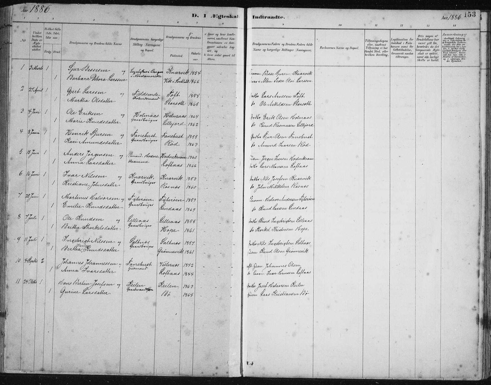 Lindås Sokneprestembete, SAB/A-76701/H/Hab: Parish register (copy) no. B 3, 1886-1914, p. 153