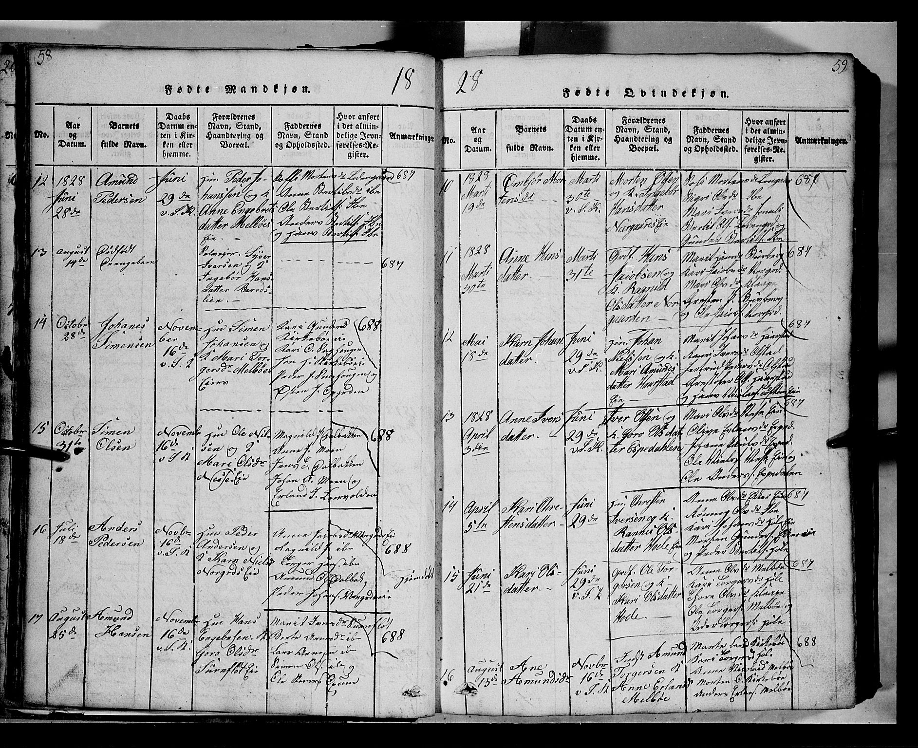 Gausdal prestekontor, SAH/PREST-090/H/Ha/Hab/L0002: Parish register (copy) no. 2, 1818-1874, p. 58-59