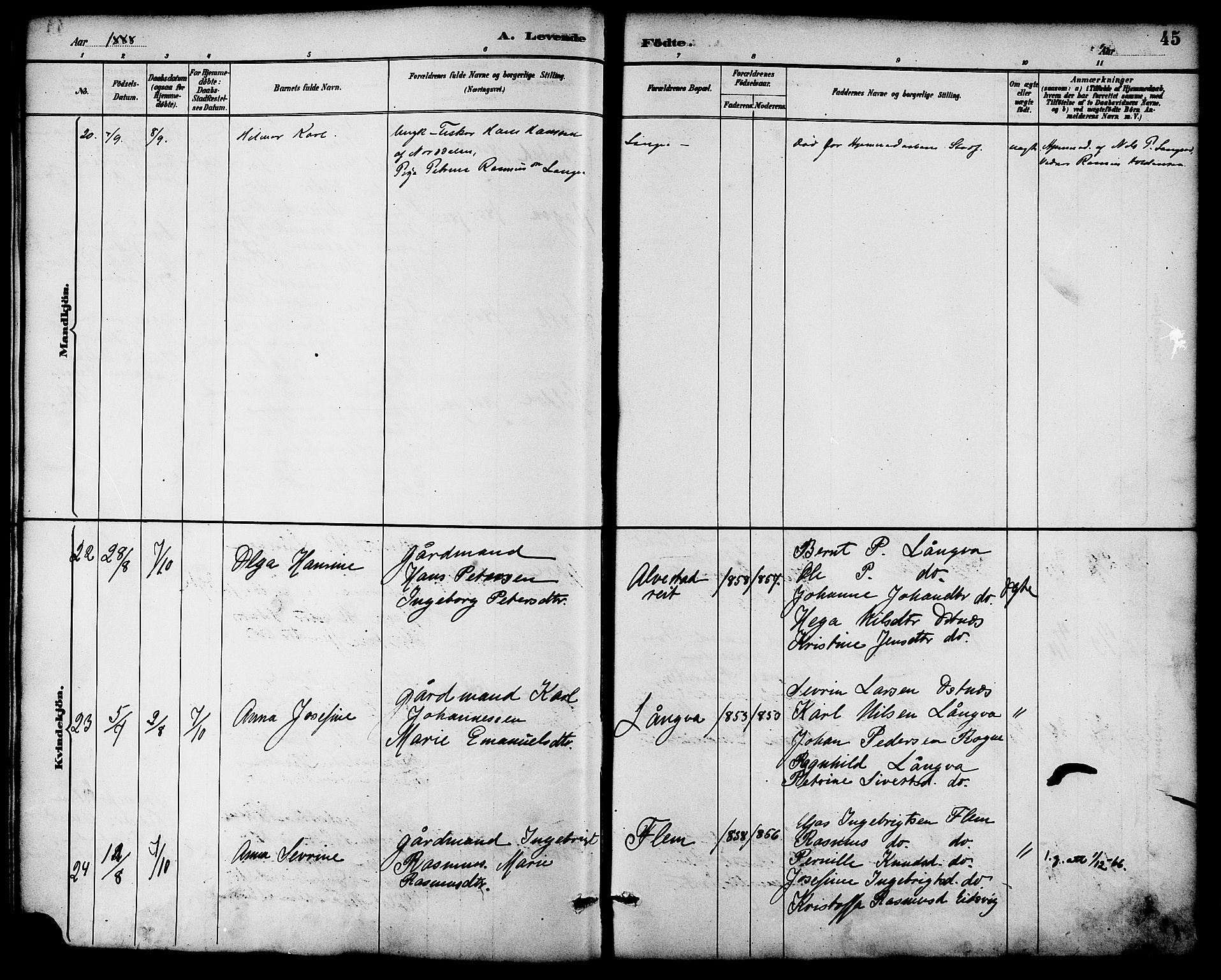 Ministerialprotokoller, klokkerbøker og fødselsregistre - Møre og Romsdal, AV/SAT-A-1454/536/L0501: Parish register (official) no. 536A10, 1884-1896, p. 45