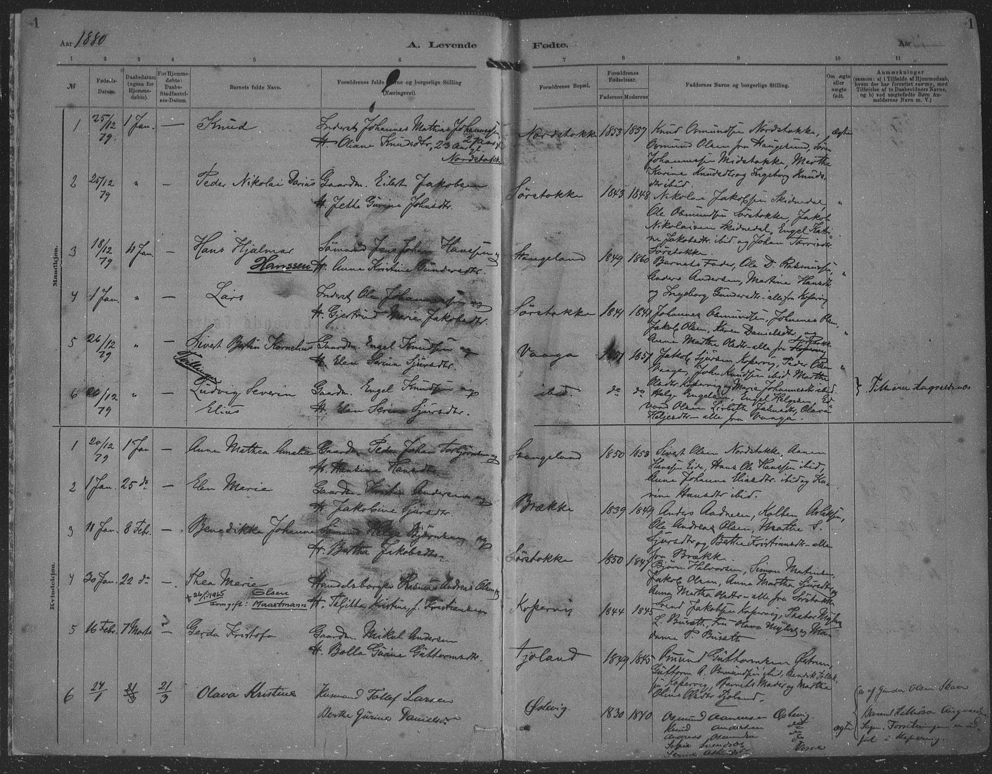 Kopervik sokneprestkontor, SAST/A-101850/H/Ha/Haa/L0001: Parish register (official) no. A 1, 1880-1919, p. 1