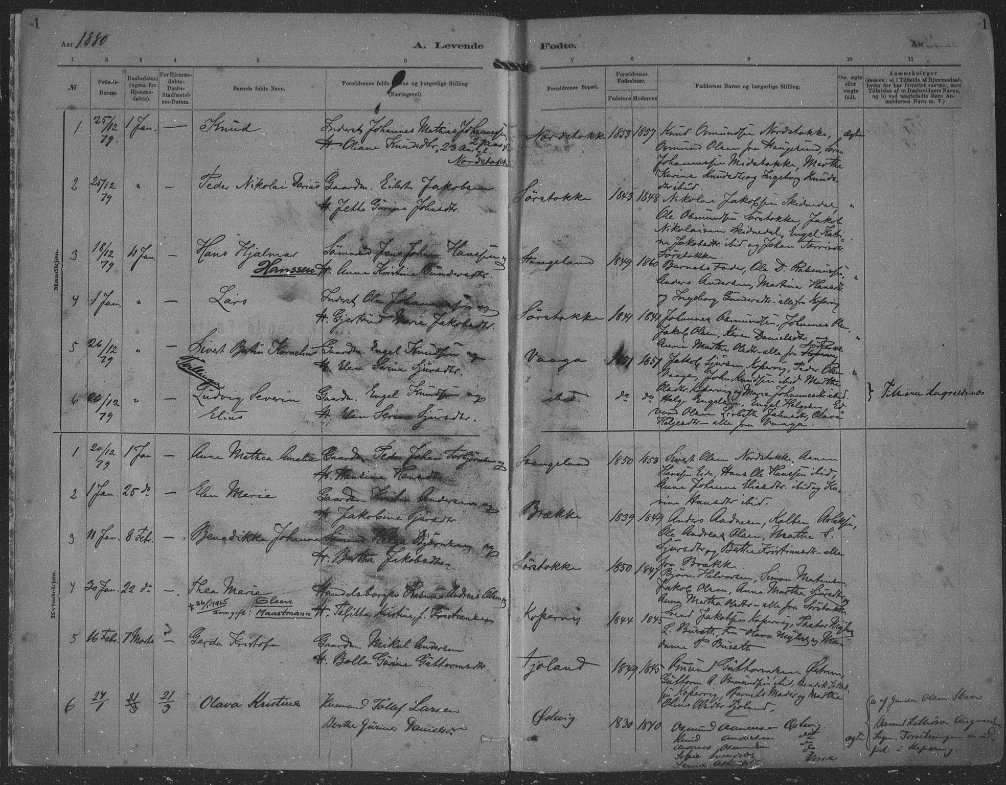 Kopervik sokneprestkontor, AV/SAST-A-101850/H/Ha/Haa/L0001: Parish register (official) no. A 1, 1880-1919, p. 1