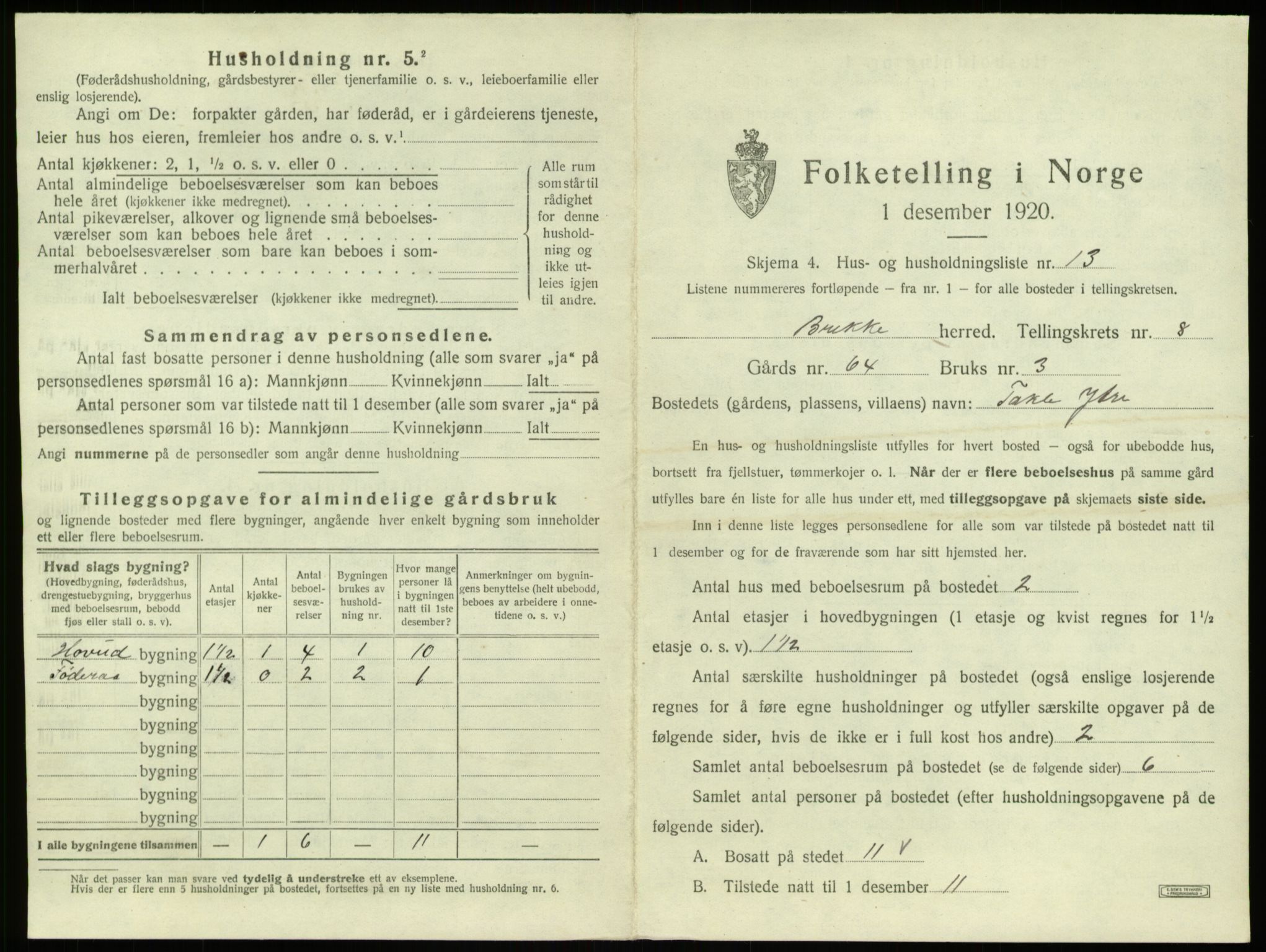 SAB, 1920 census for Brekke, 1920, p. 268