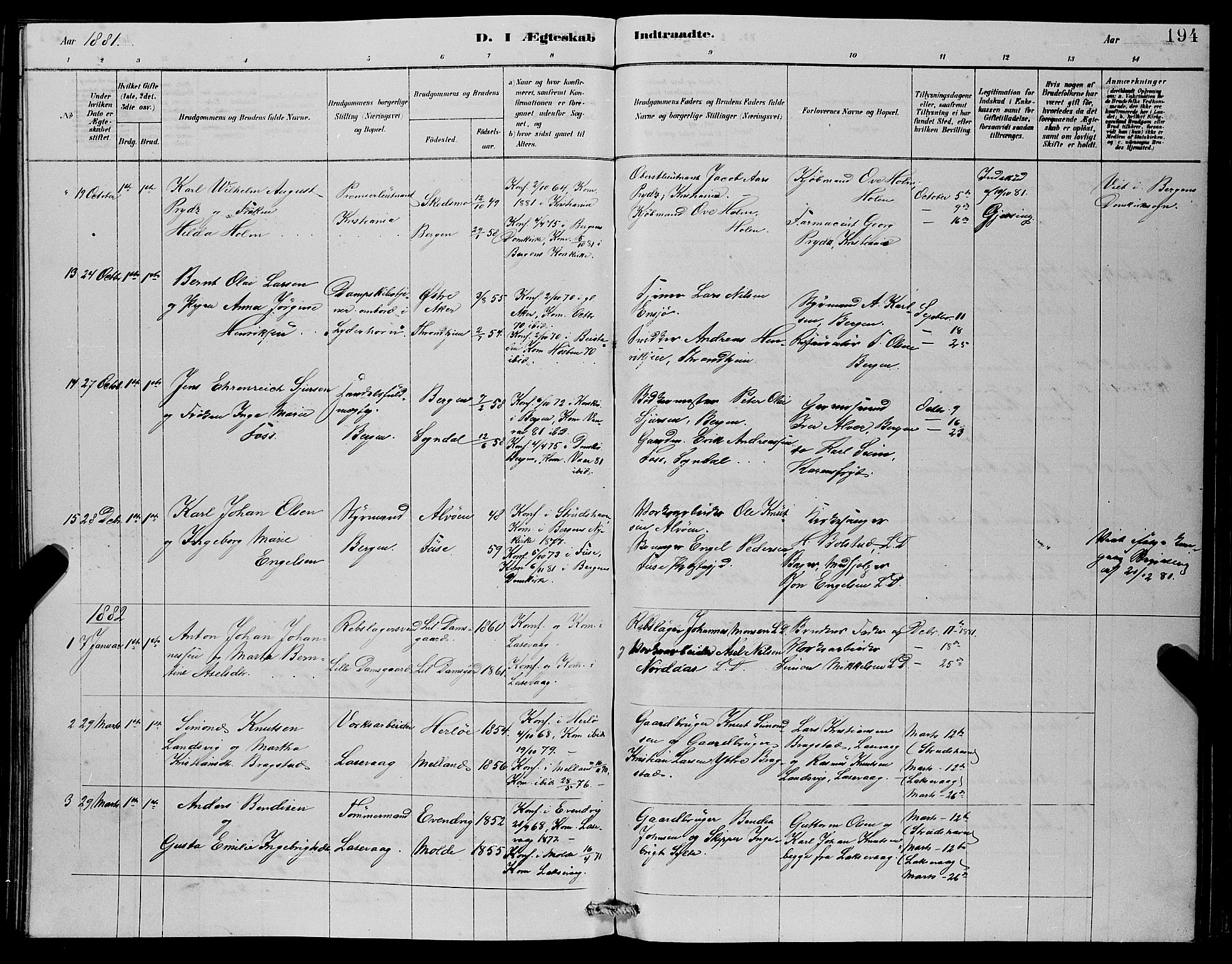 Laksevåg Sokneprestembete, SAB/A-76501/H/Ha/Hab/Haba/L0002: Parish register (copy) no. A 2, 1877-1887, p. 194