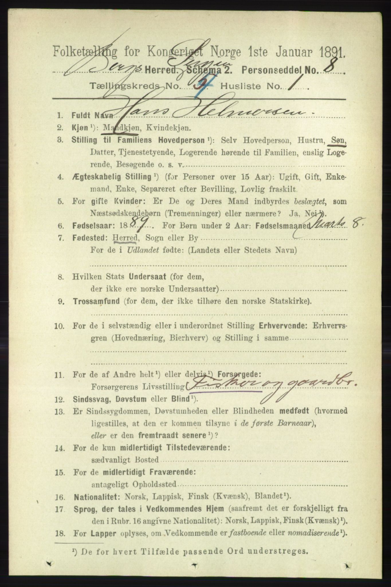 RA, 1891 census for 1929 Berg, 1891, p. 1649