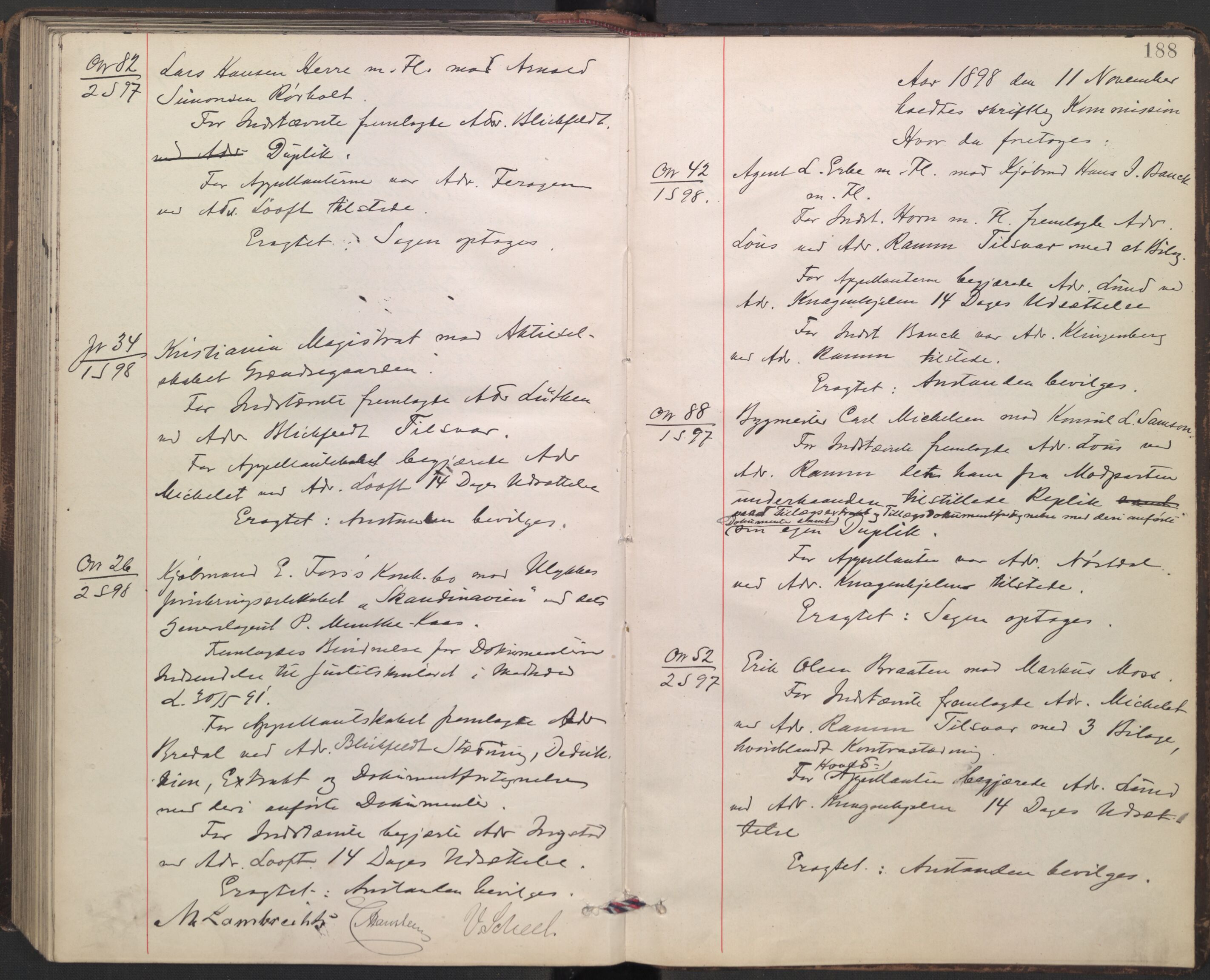 Høyesterett, AV/RA-S-1002/E/Ef/L0018: Protokoll over saker som gikk til skriftlig behandling, 1896-1898, p. 187b-188a