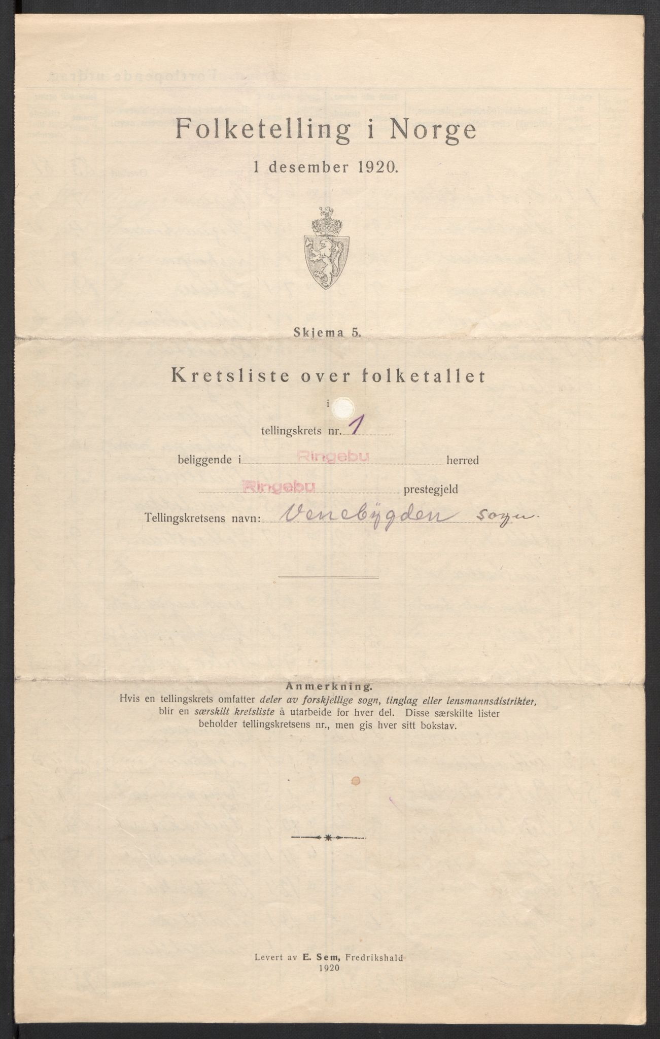 SAH, 1920 census for Ringebu, 1920, p. 8