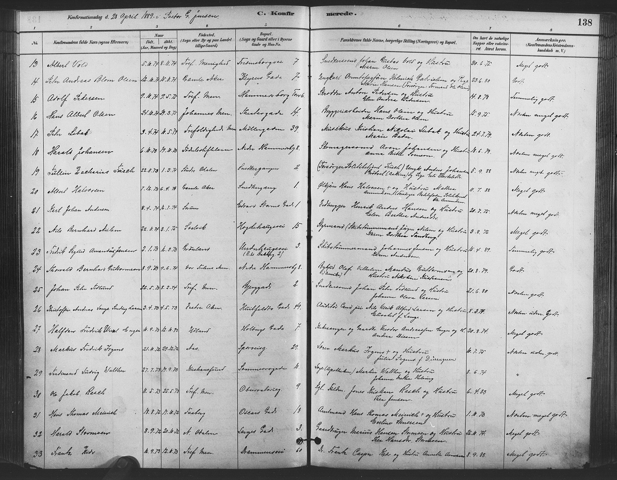 Trefoldighet prestekontor Kirkebøker, AV/SAO-A-10882/F/Fb/L0003: Parish register (official) no. II 3, 1881-1895, p. 138