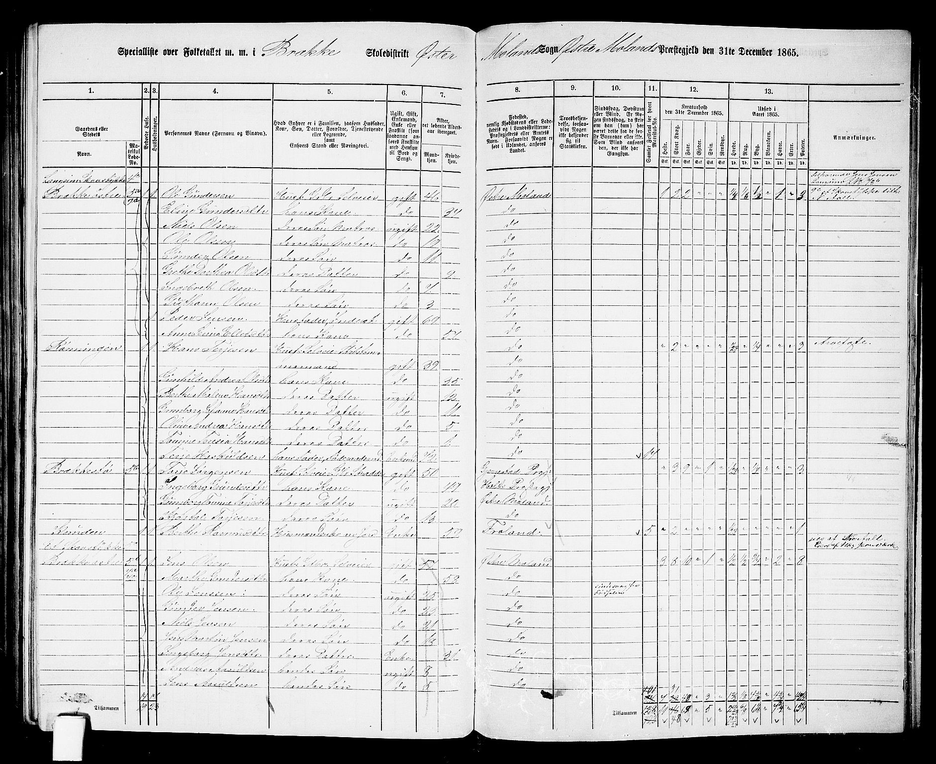 RA, 1865 census for Austre Moland, 1865, p. 282