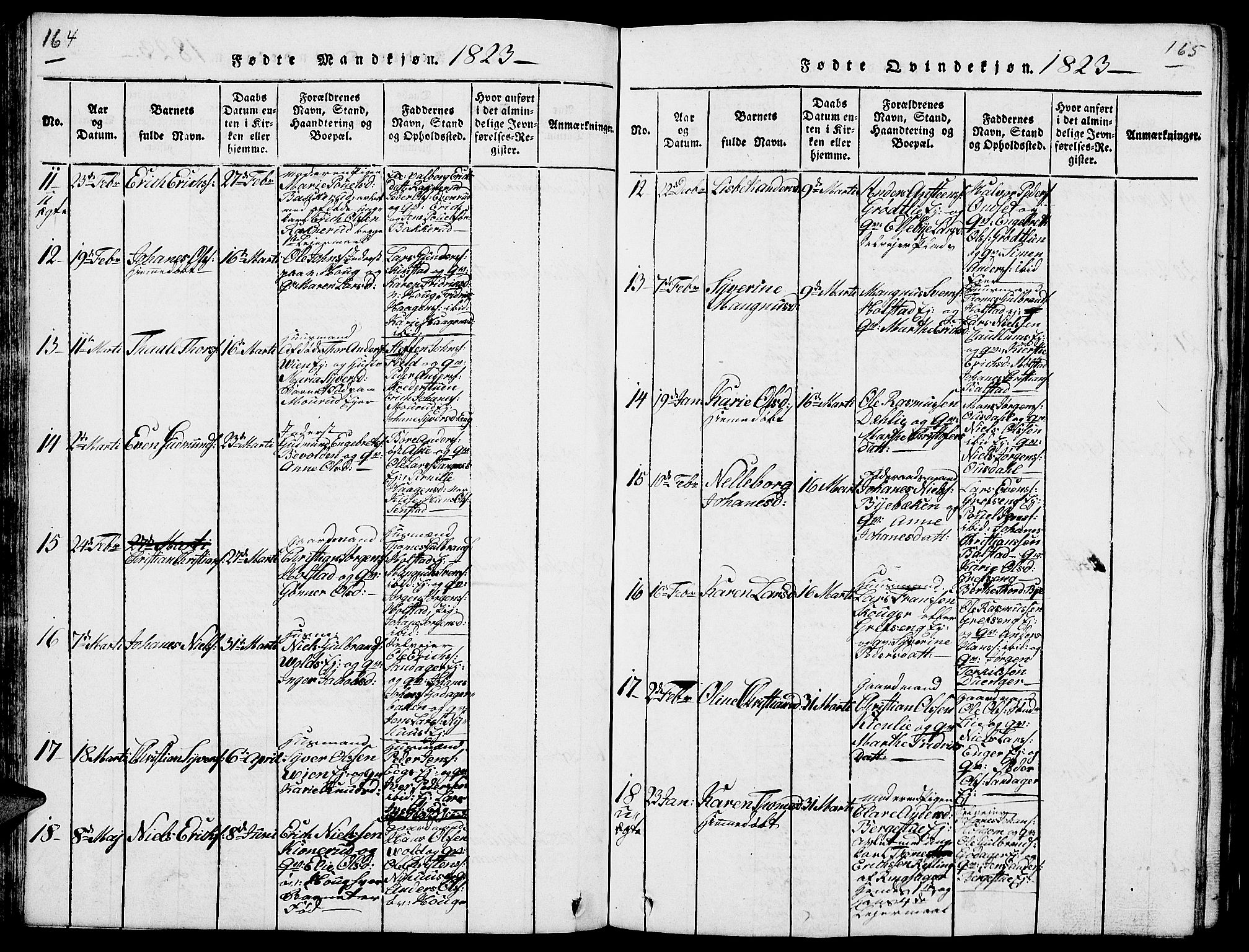 Nes prestekontor, Hedmark, AV/SAH-PREST-020/L/La/L0003: Parish register (copy) no. 3, 1814-1831, p. 164-165