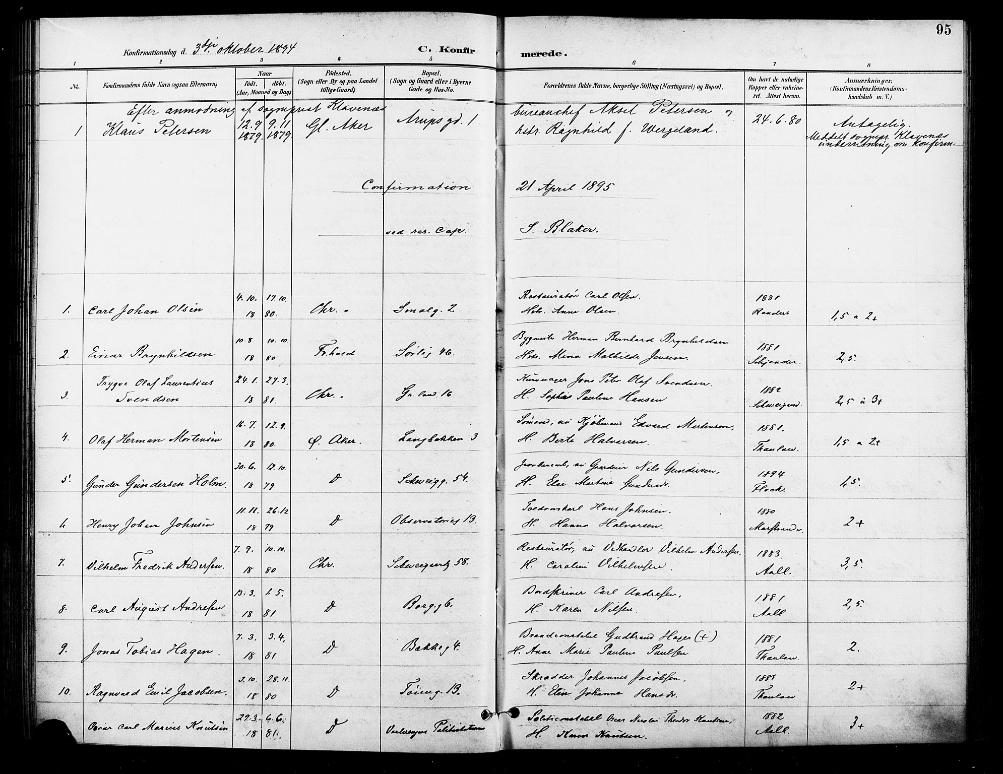 Grønland prestekontor Kirkebøker, AV/SAO-A-10848/F/Fa/L0011: Parish register (official) no. 11, 1892-1907, p. 95