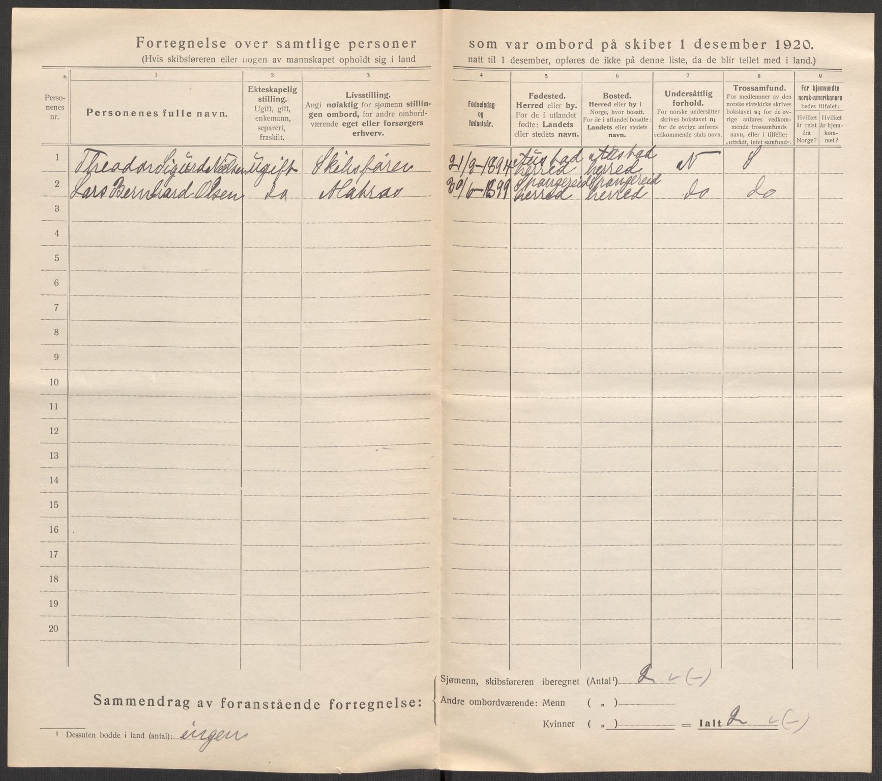 SAK, 1920 census for Farsund, 1920, p. 4156