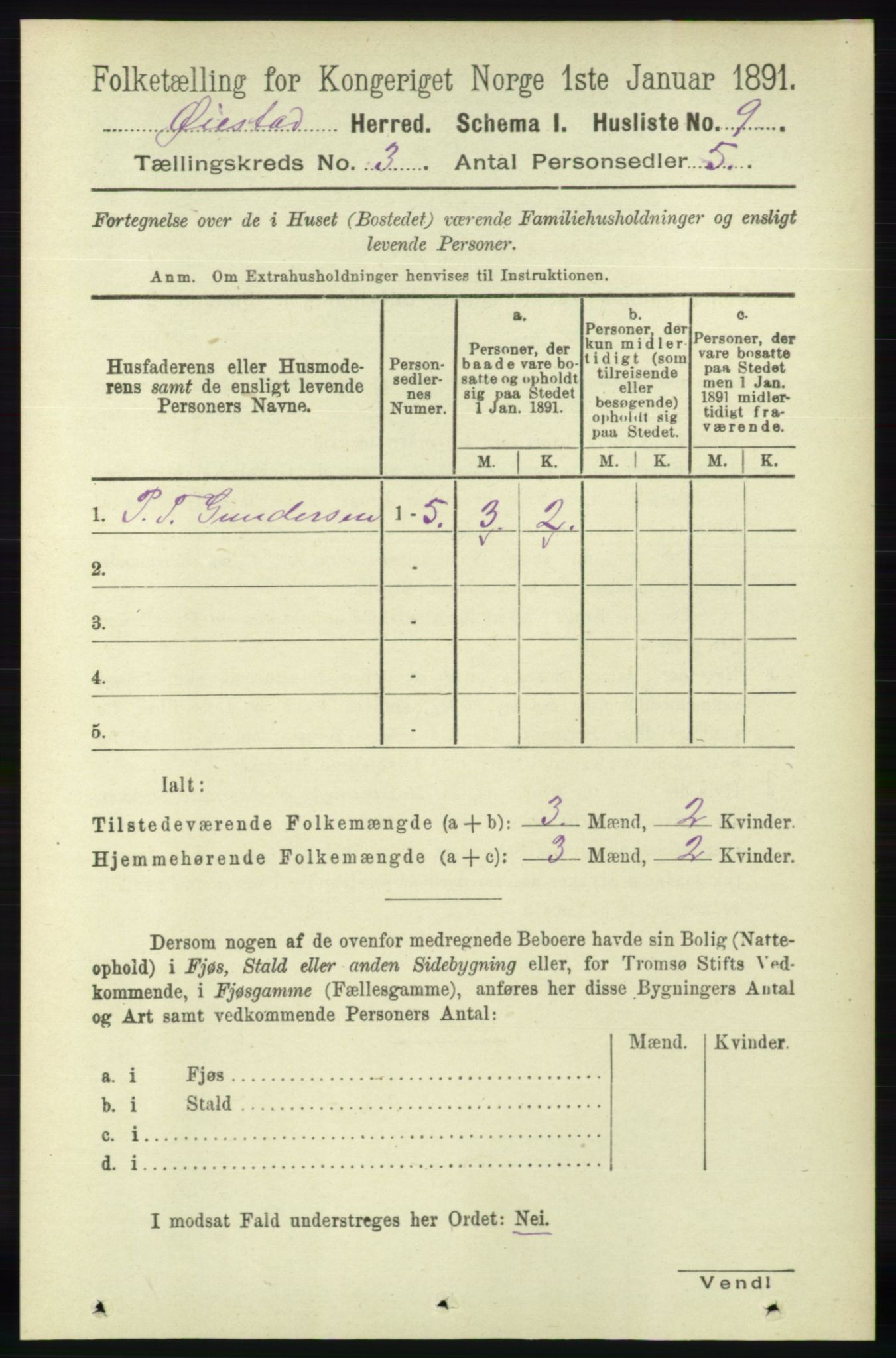 RA, 1891 census for 0920 Øyestad, 1891, p. 844