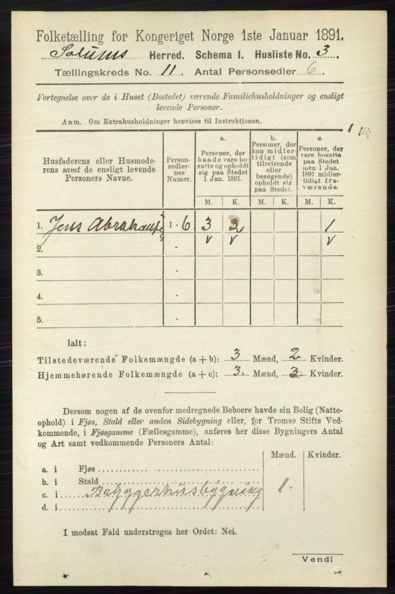 RA, 1891 census for 0818 Solum, 1891, p. 5239