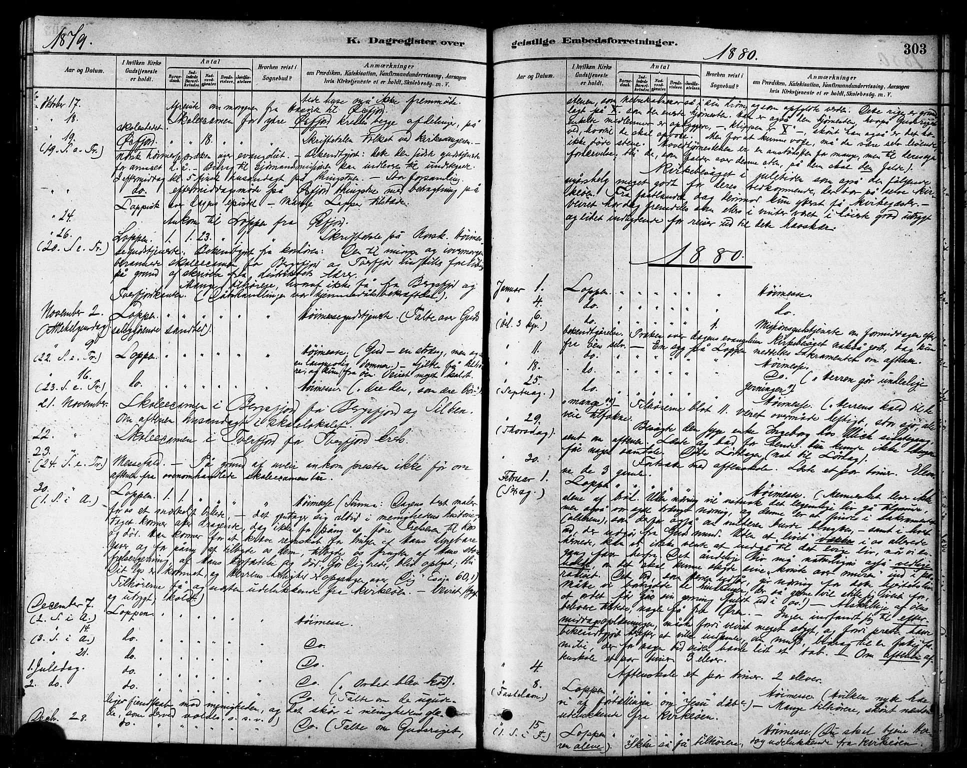 Loppa sokneprestkontor, SATØ/S-1339/H/Ha/L0006kirke: Parish register (official) no. 6, 1879-1895, p. 303