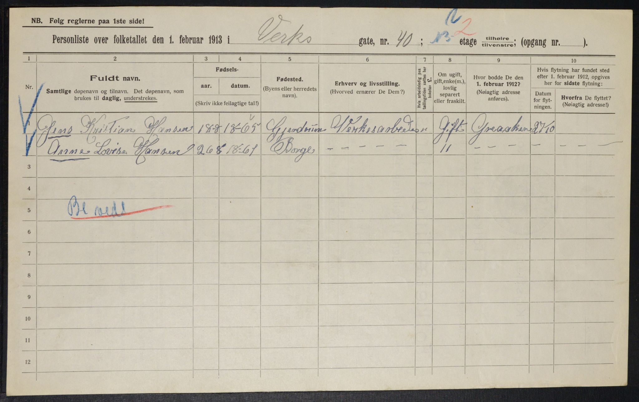 OBA, Municipal Census 1913 for Kristiania, 1913, p. 122163