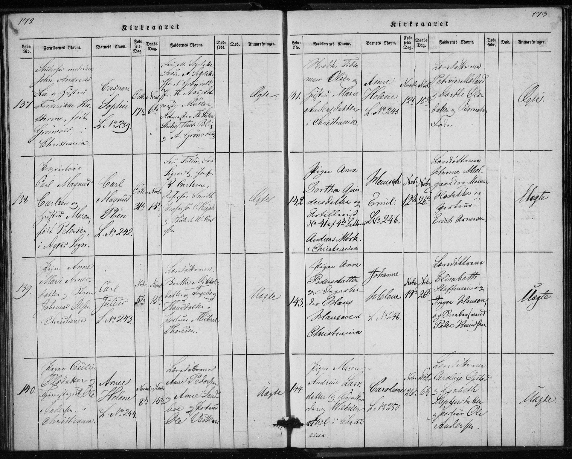 Rikshospitalet prestekontor Kirkebøker, AV/SAO-A-10309b/K/L0001/0001: Baptism register no. 1.1, 1834-1842, p. 172-173