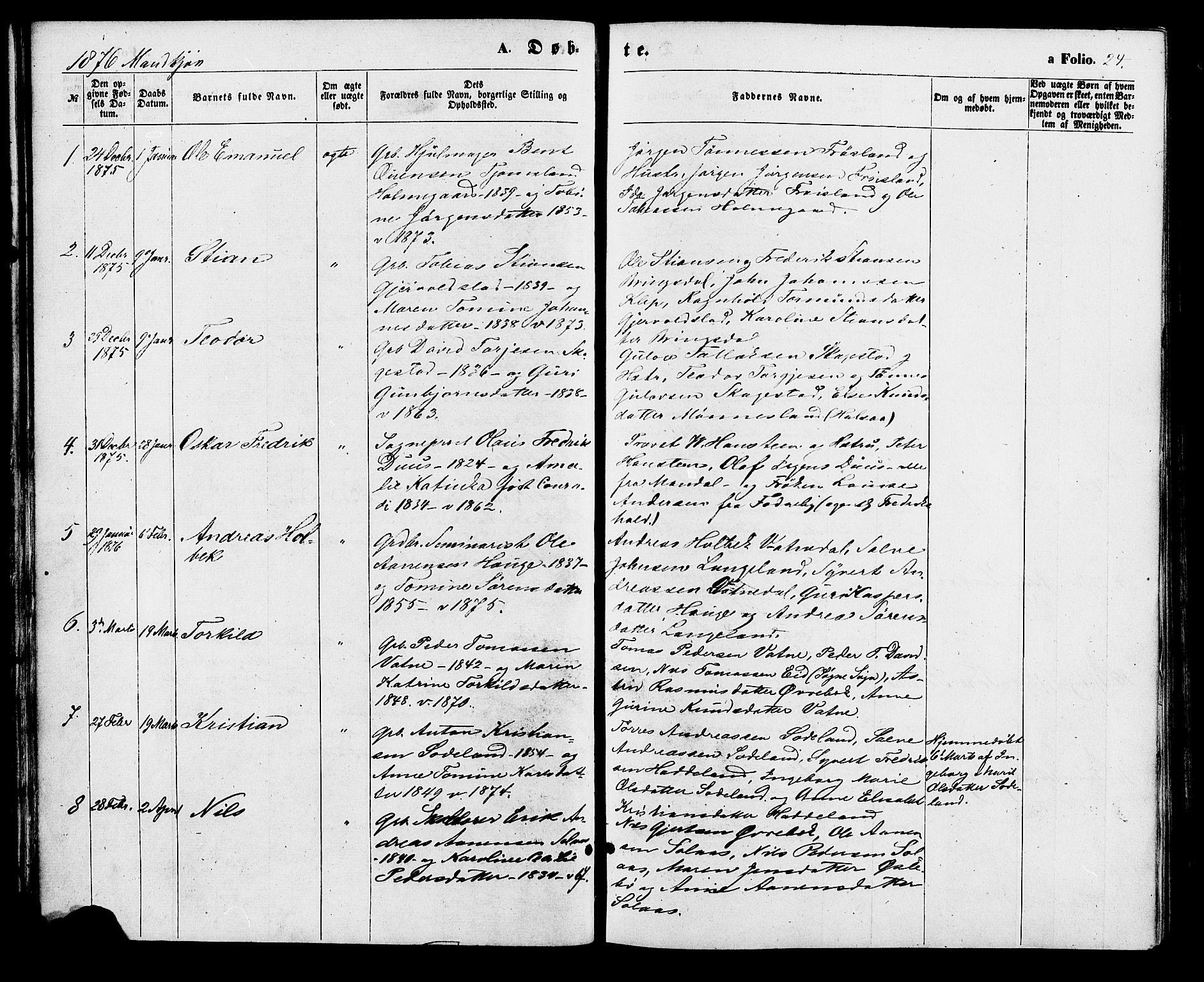 Holum sokneprestkontor, AV/SAK-1111-0022/F/Fa/Faa/L0006: Parish register (official) no. A 6, 1865-1883, p. 24