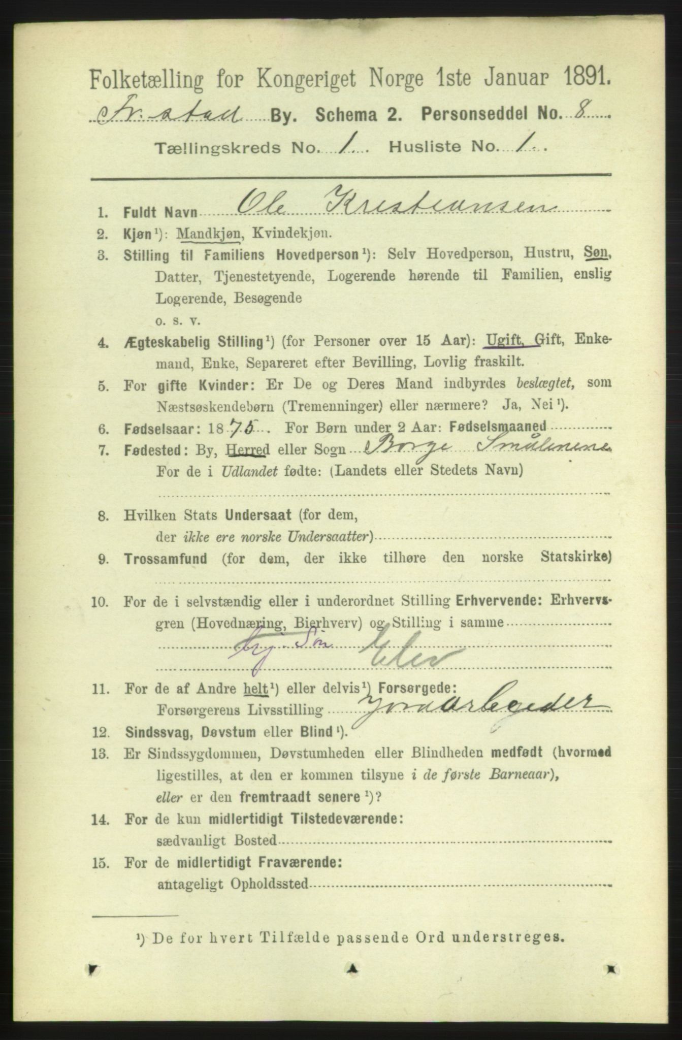 RA, 1891 census for 0103 Fredrikstad, 1891, p. 2624