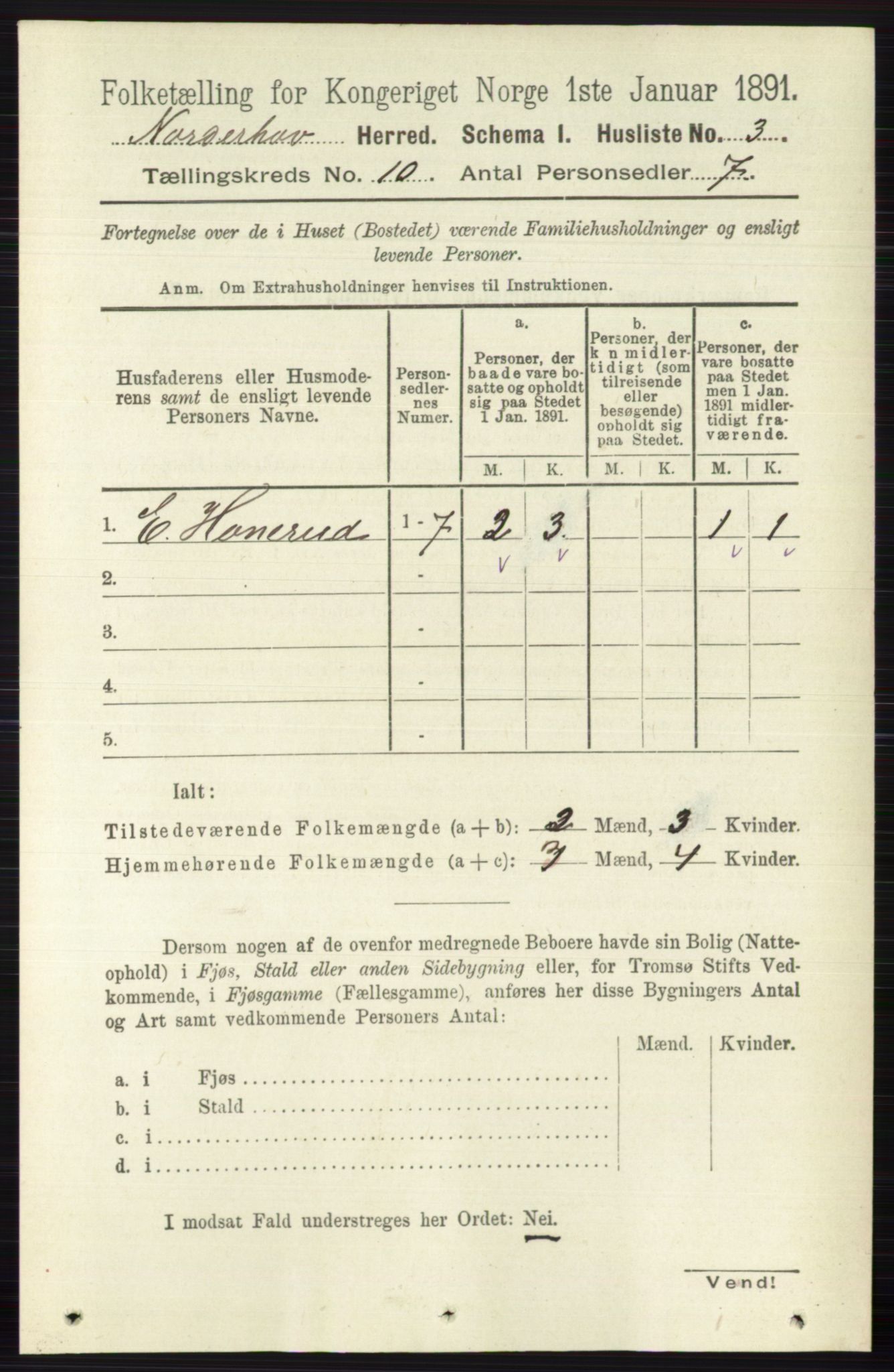 RA, 1891 census for 0613 Norderhov, 1891, p. 7426