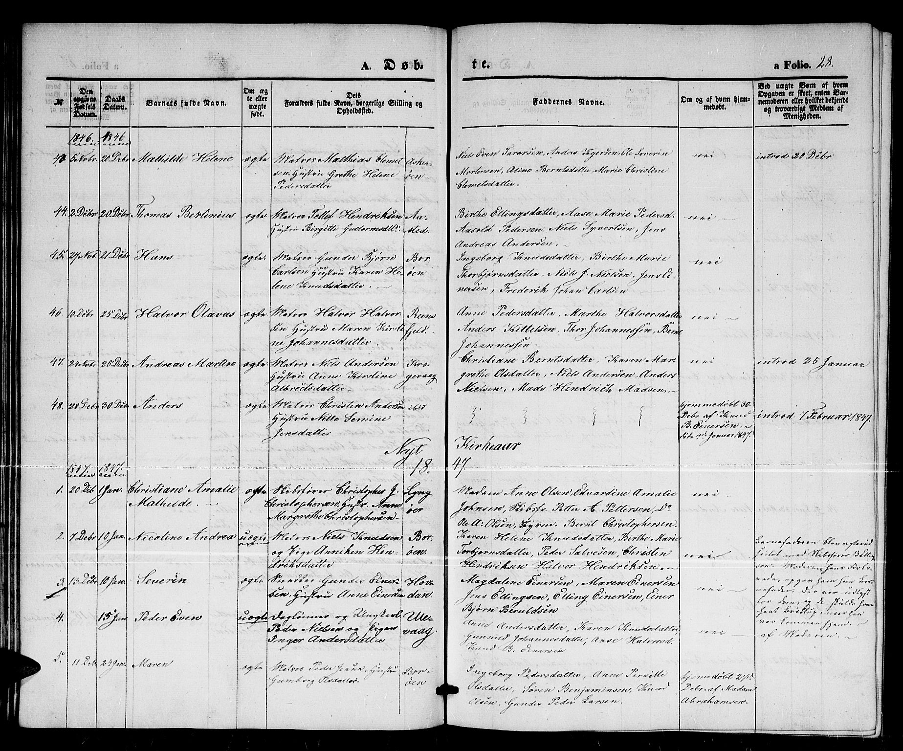 Dypvåg sokneprestkontor, AV/SAK-1111-0007/F/Fb/Fba/L0010: Parish register (copy) no. B 10, 1842-1857, p. 28