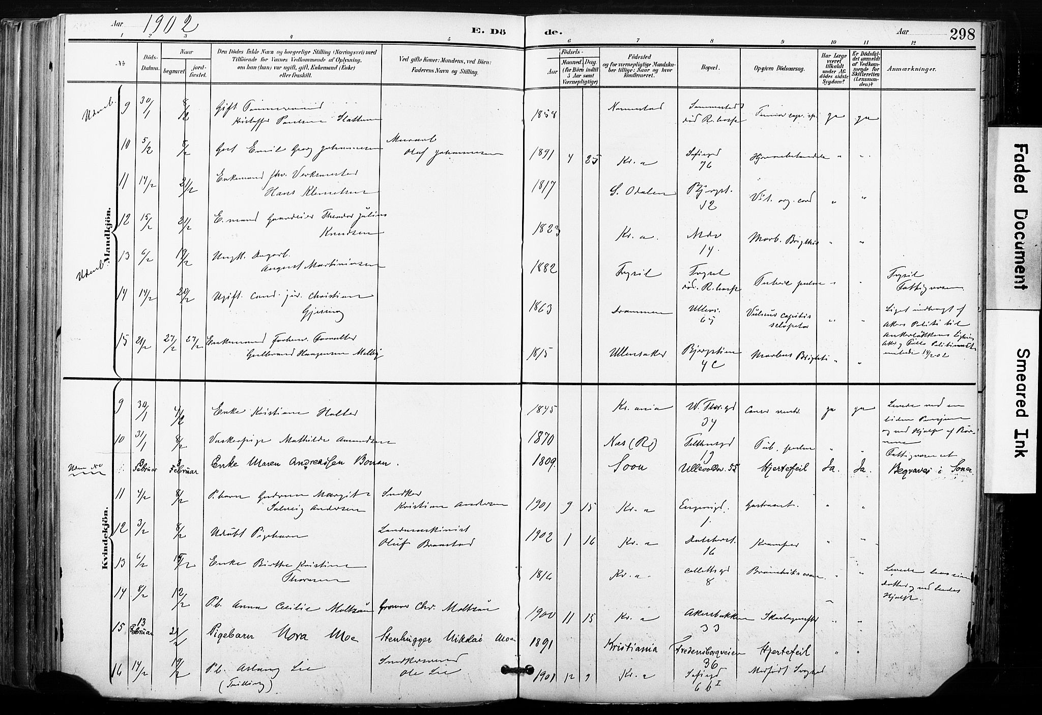 Gamle Aker prestekontor Kirkebøker, AV/SAO-A-10617a/F/L0013: Parish register (official) no. 13, 1901-1908, p. 298