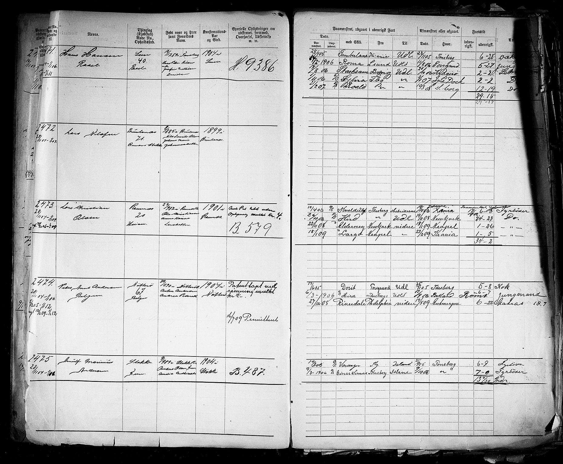 Tønsberg innrulleringskontor, AV/SAKO-A-786/F/Fb/L0005: Annotasjonsrulle Patent nr. 2401-4080, 1904-1910, p. 18