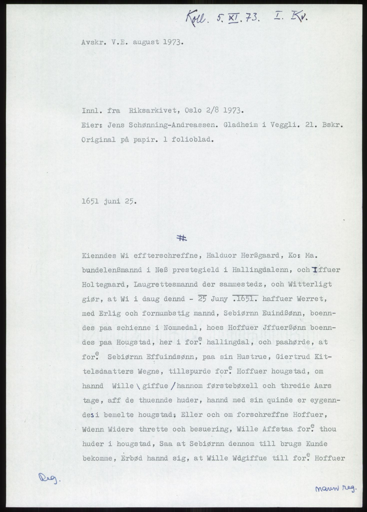 Samlinger til kildeutgivelse, Diplomavskriftsamlingen, AV/RA-EA-4053/H/Ha, p. 145