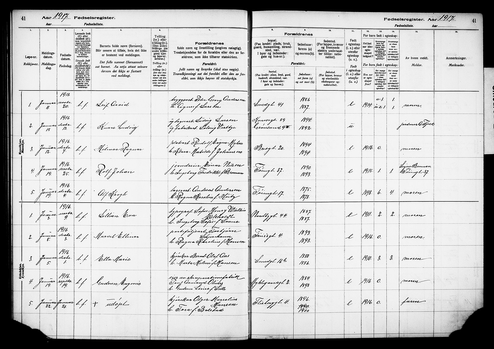 Grønland prestekontor Kirkebøker, AV/SAO-A-10848/J/Ja/L0001: Birth register no. 1, 1916-1922, p. 41