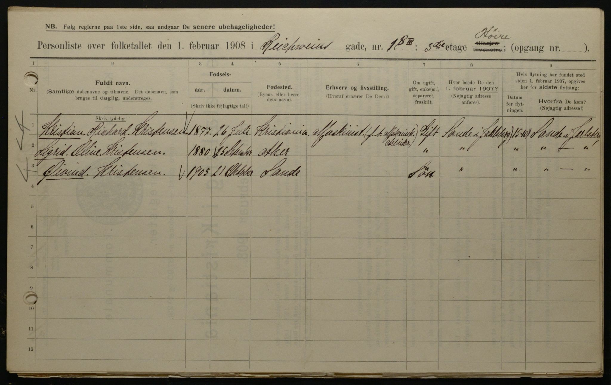 OBA, Municipal Census 1908 for Kristiania, 1908, p. 74309