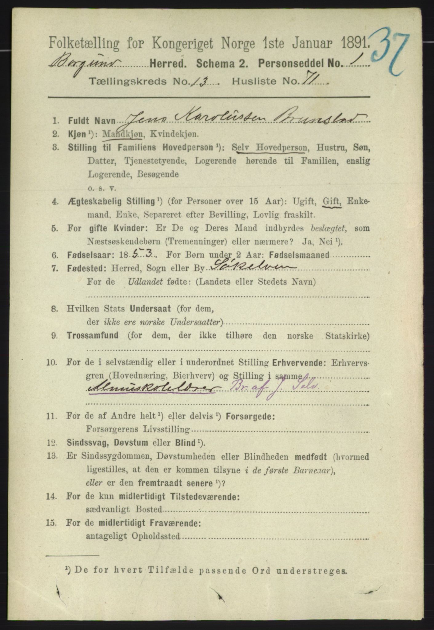 RA, 1891 census for 1531 Borgund, 1891, p. 4012