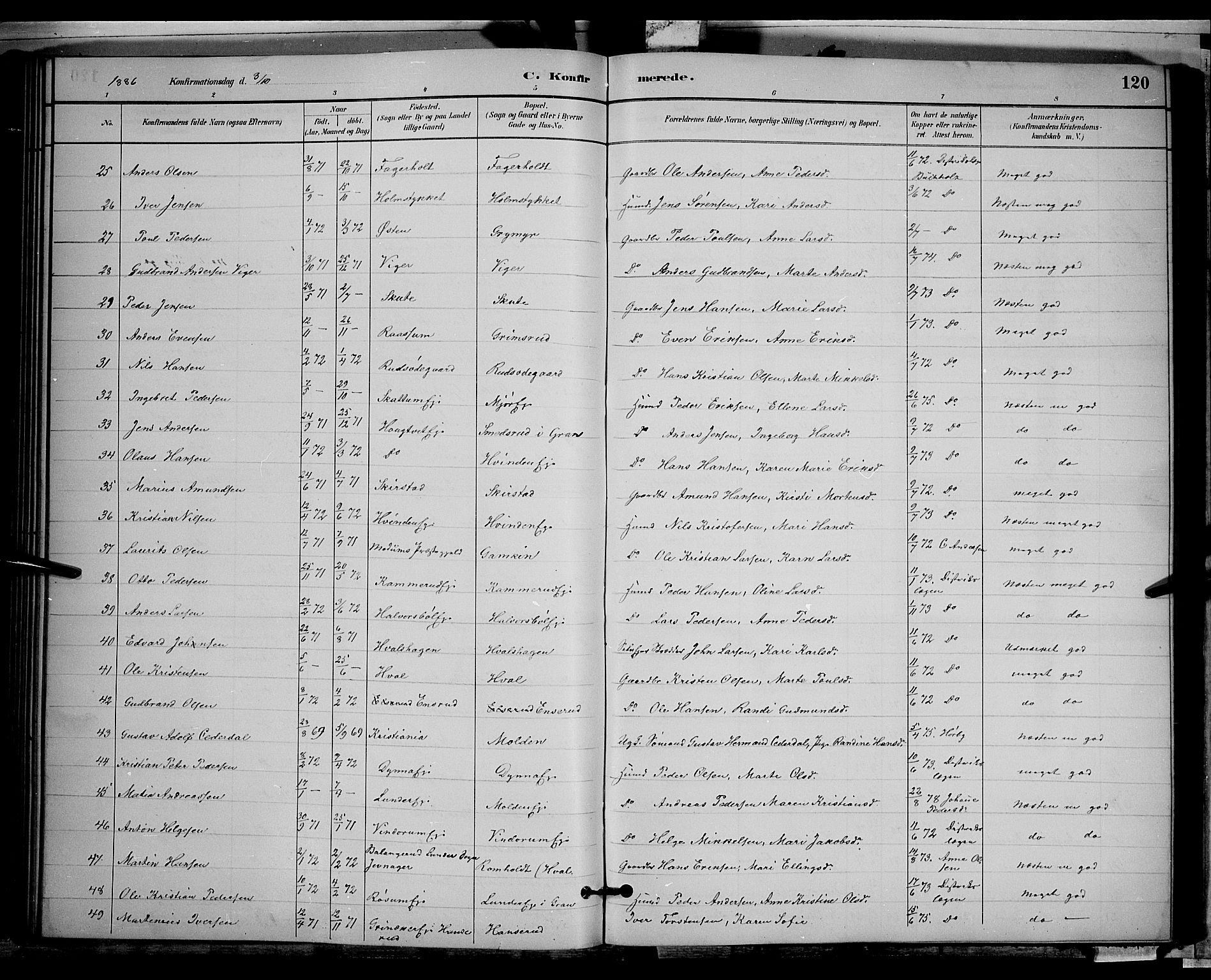 Gran prestekontor, AV/SAH-PREST-112/H/Ha/Hab/L0002: Parish register (copy) no. 2, 1879-1892, p. 120