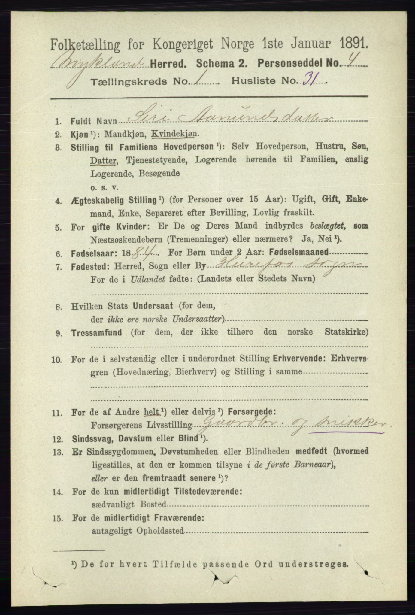 RA, 1891 census for 0932 Mykland, 1891, p. 271