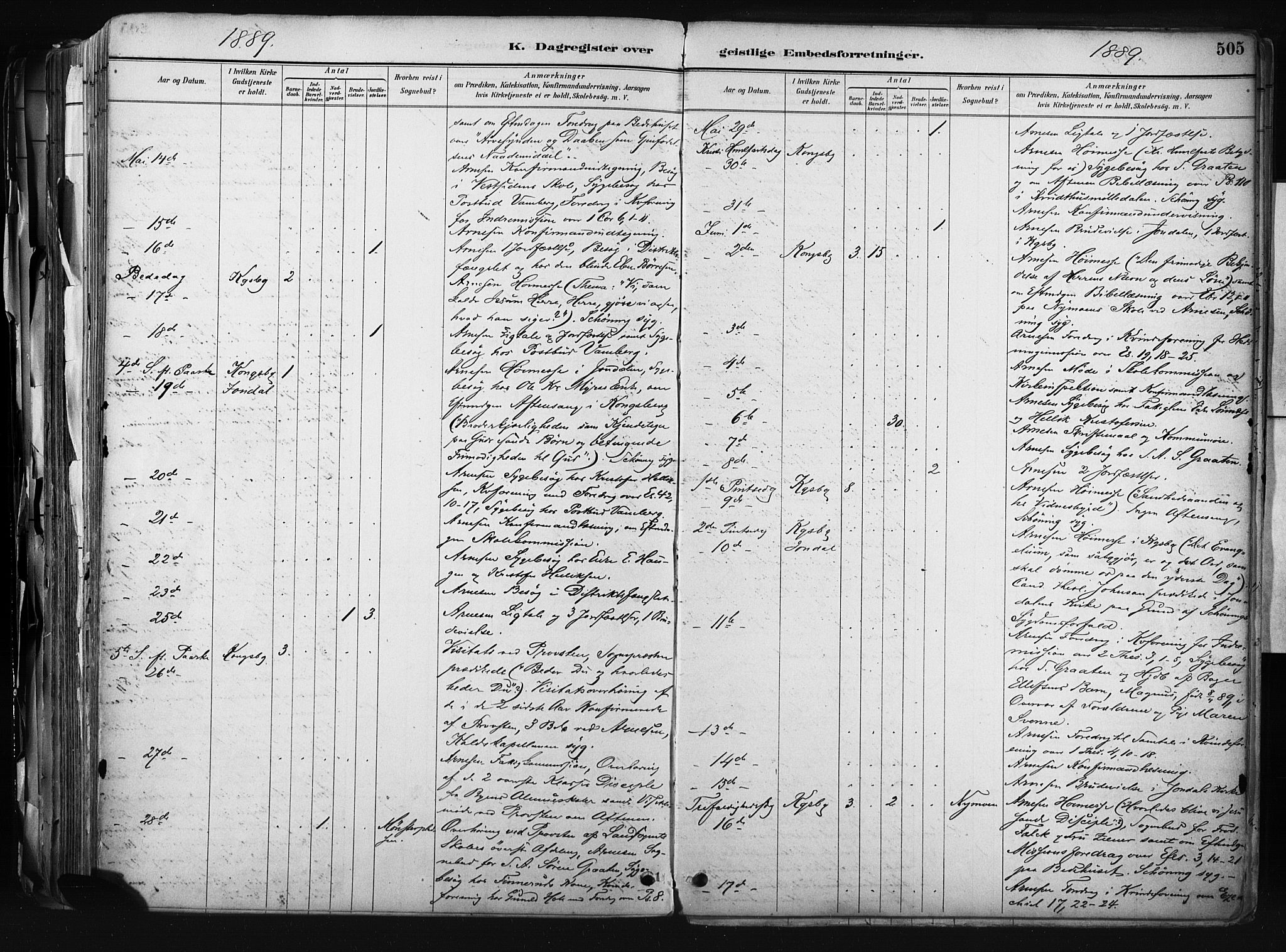 Kongsberg kirkebøker, AV/SAKO-A-22/F/Fb/L0002: Parish register (official) no. II 2, 1886-1896, p. 505