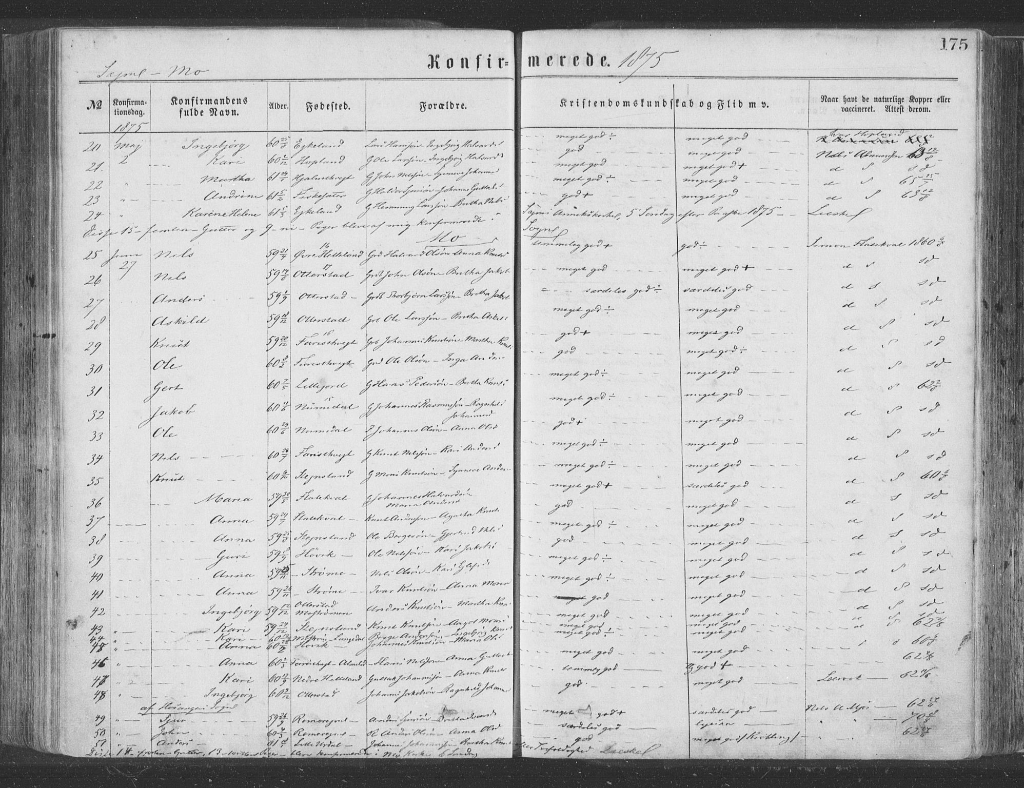 Hosanger sokneprestembete, SAB/A-75801/H/Haa: Parish register (official) no. A 9, 1864-1876, p. 175