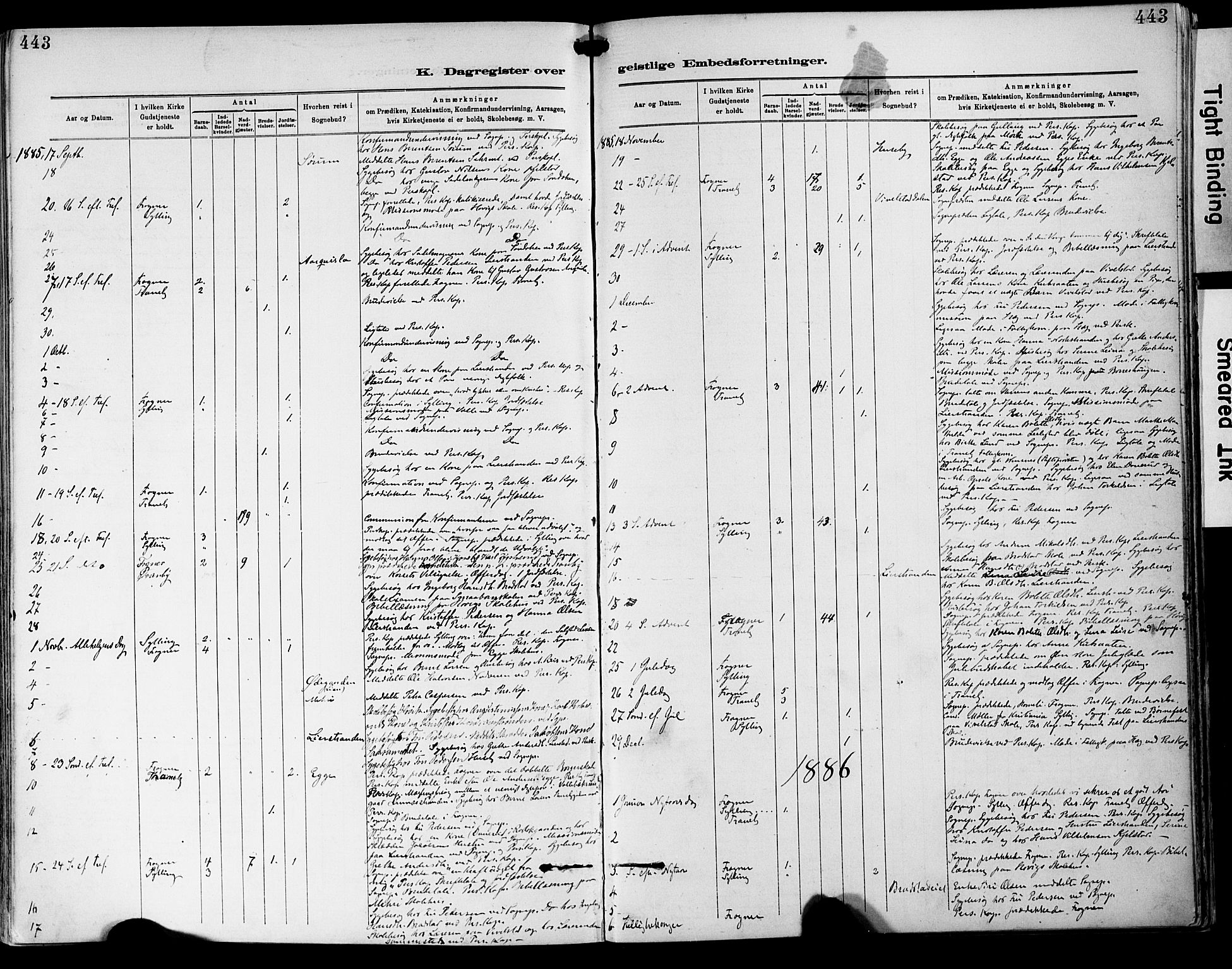 Lier kirkebøker, SAKO/A-230/F/Fa/L0015: Parish register (official) no. I 15, 1883-1894, p. 443