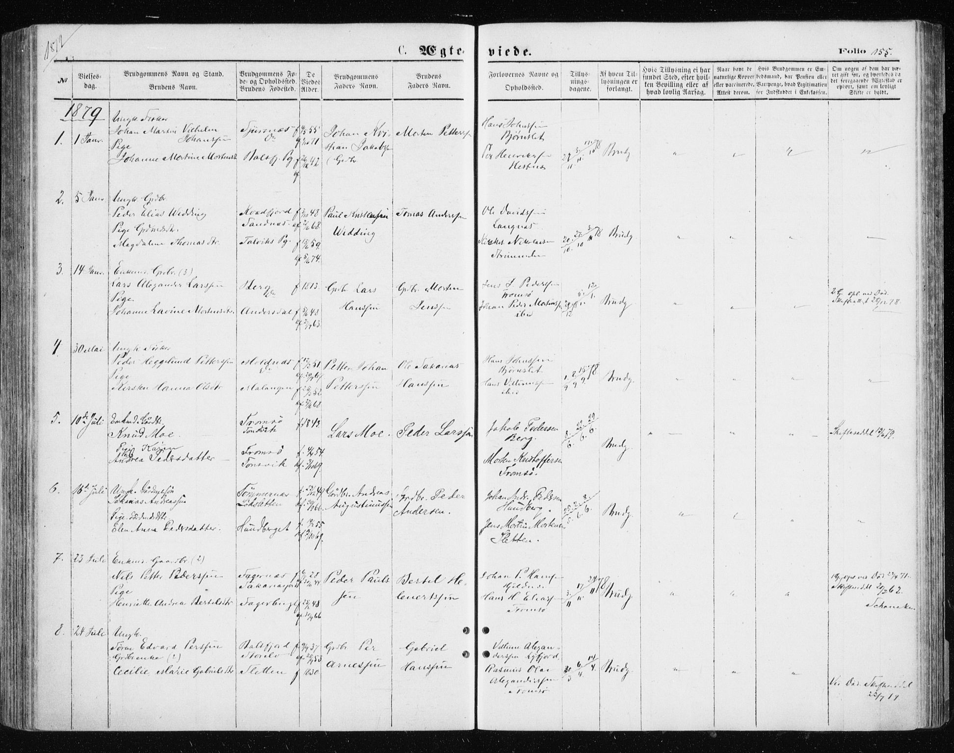 Tromsøysund sokneprestkontor, SATØ/S-1304/G/Ga/L0003kirke: Parish register (official) no. 3, 1875-1880, p. 155