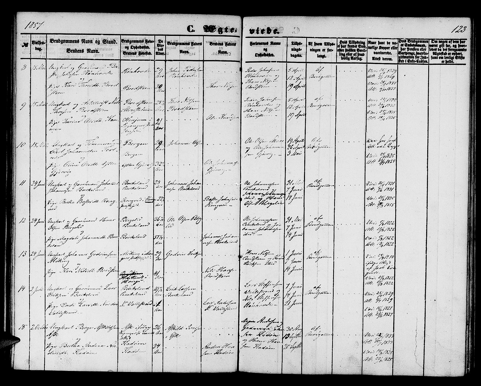 Hamre sokneprestembete, AV/SAB-A-75501/H/Ha/Hab: Parish register (copy) no. B 1, 1852-1863, p. 123